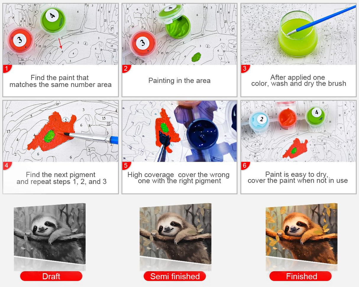 TUMOVO DIY Cute Sloth Paint by Numbers for Adults & Kids - Abstract Animal Wall Art - 16x20 inch Canvas TUMOVO