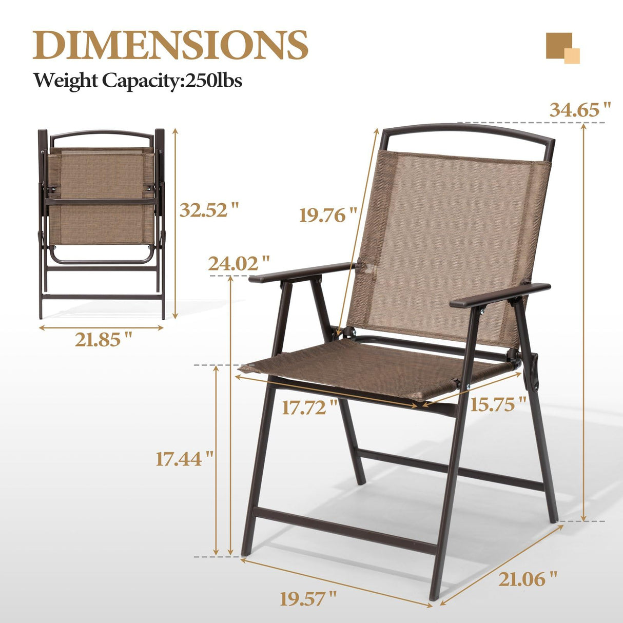 Crestlive Products Patio Folding Chairs Set of 8, Outdoor Folding Chairs with Durable Rust-Resistant Frame and Breathable Textilene Material for Outside, Brown Crestlive Products