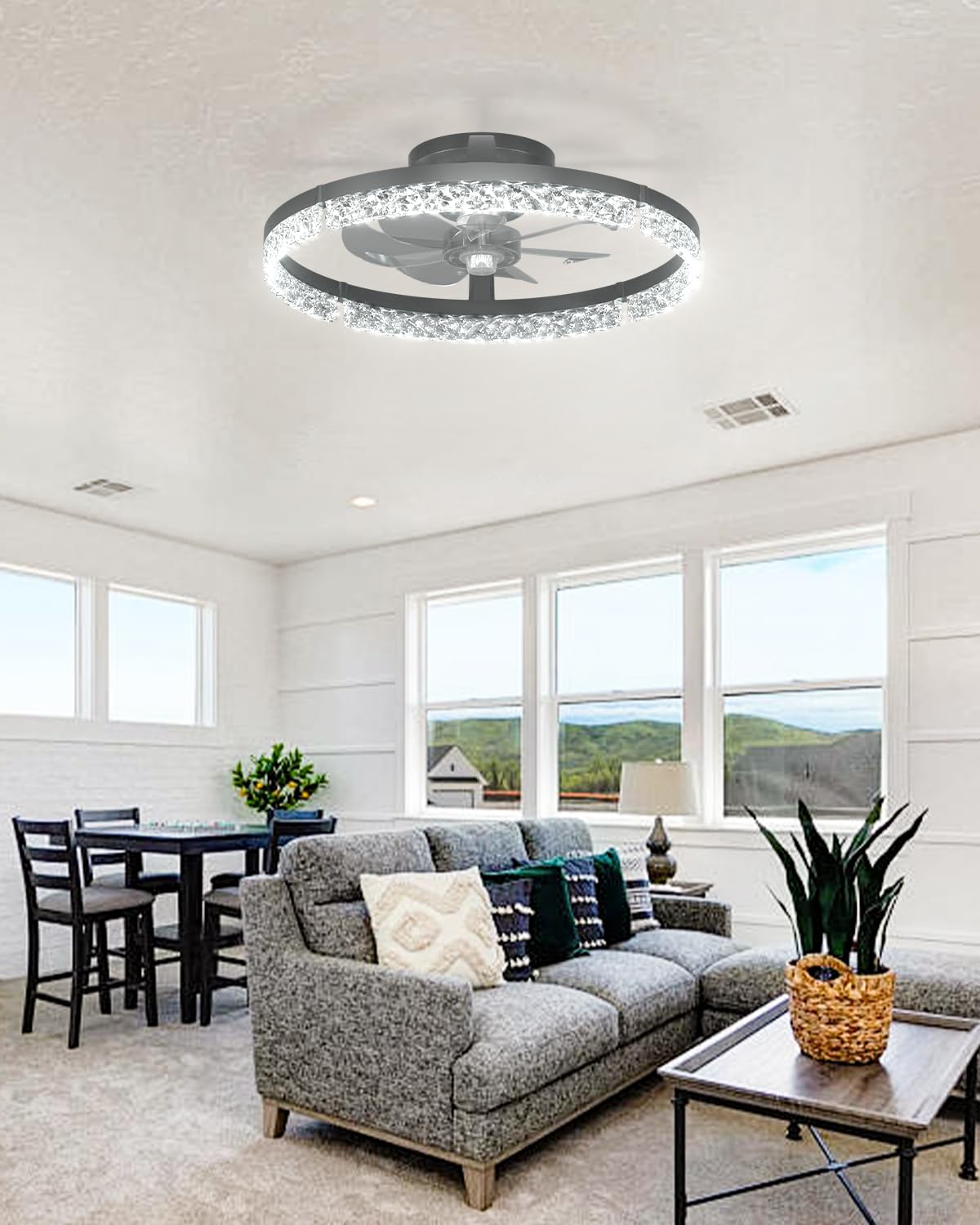 addlon Ceiling Fans with Lights and Remote, 20'' Low Profile Ceiling Fans, 3000-6000K Dimmable Modern Flush Mount LED Fan Light, Fandelier Ceiling Fan for Bedroom, Kitchen, Living Room, Black addlon