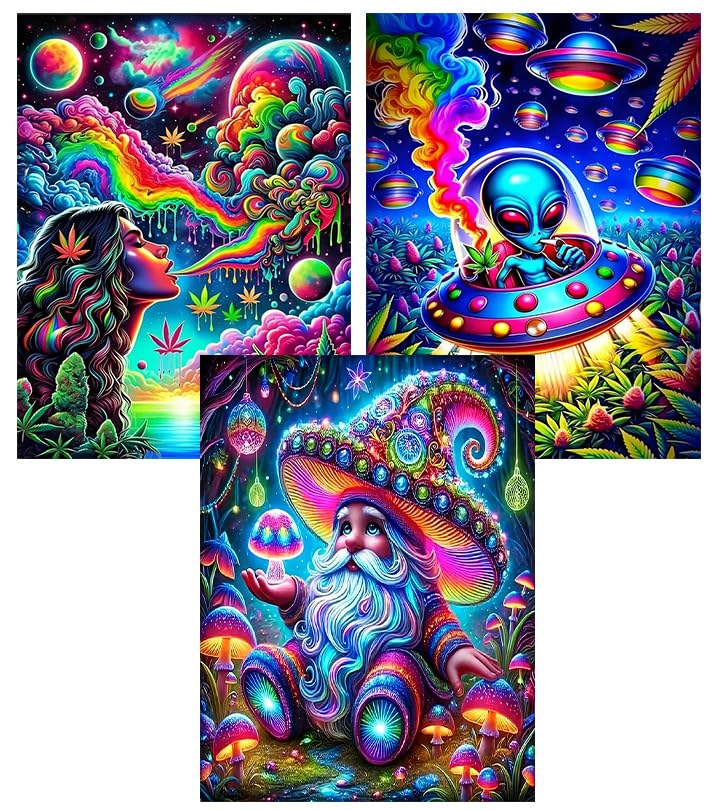 EIBEILI Diamond Art Kits for Adults - 3 Pack Hippie Hippy Alien,Starry Rainbow,Gnome Diamond Painting Kits for Adults,5D Round Full Drill Gem Art,DIY Crafts Kits for Gift Home Wall Decor 12x16inch EIBEILI