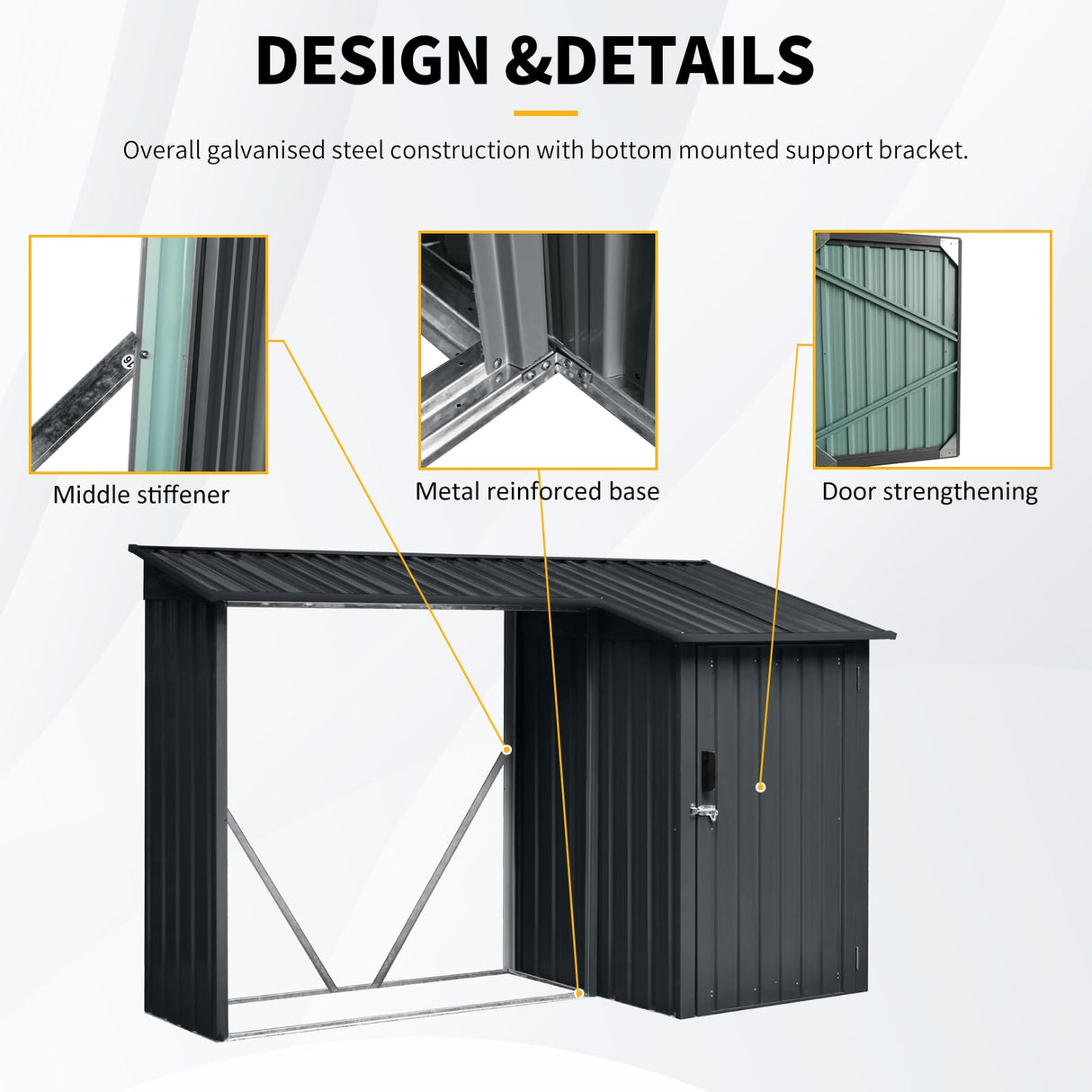 Ball & Cast 106.5" Outdoor Steel Firewood Rack Metal Storage Shed with Door and Reinforced Base,Multi-Functional 2 in 1 Waterproof Cabinet W/Roof,for Equipment Machines,Black Ball & Cast