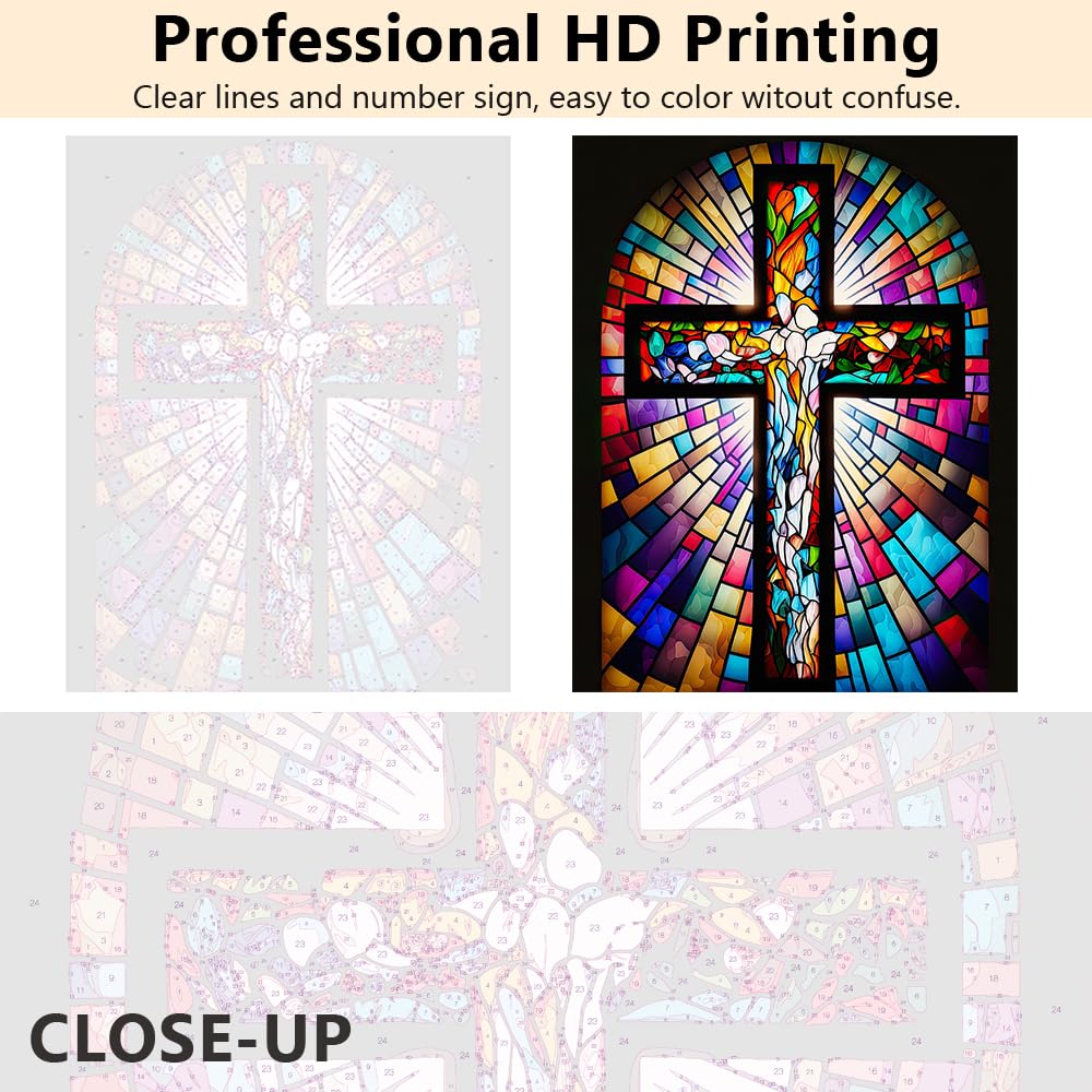 TUMOVO DIY Paint by Numbers for Adults Beginner Jesus Cross Paint by Number Kits on Canvas Christian Acrylic Oil Hand Painting with Brushes Art Crafts for Home 16"x20"(Frameless) TUMOVO