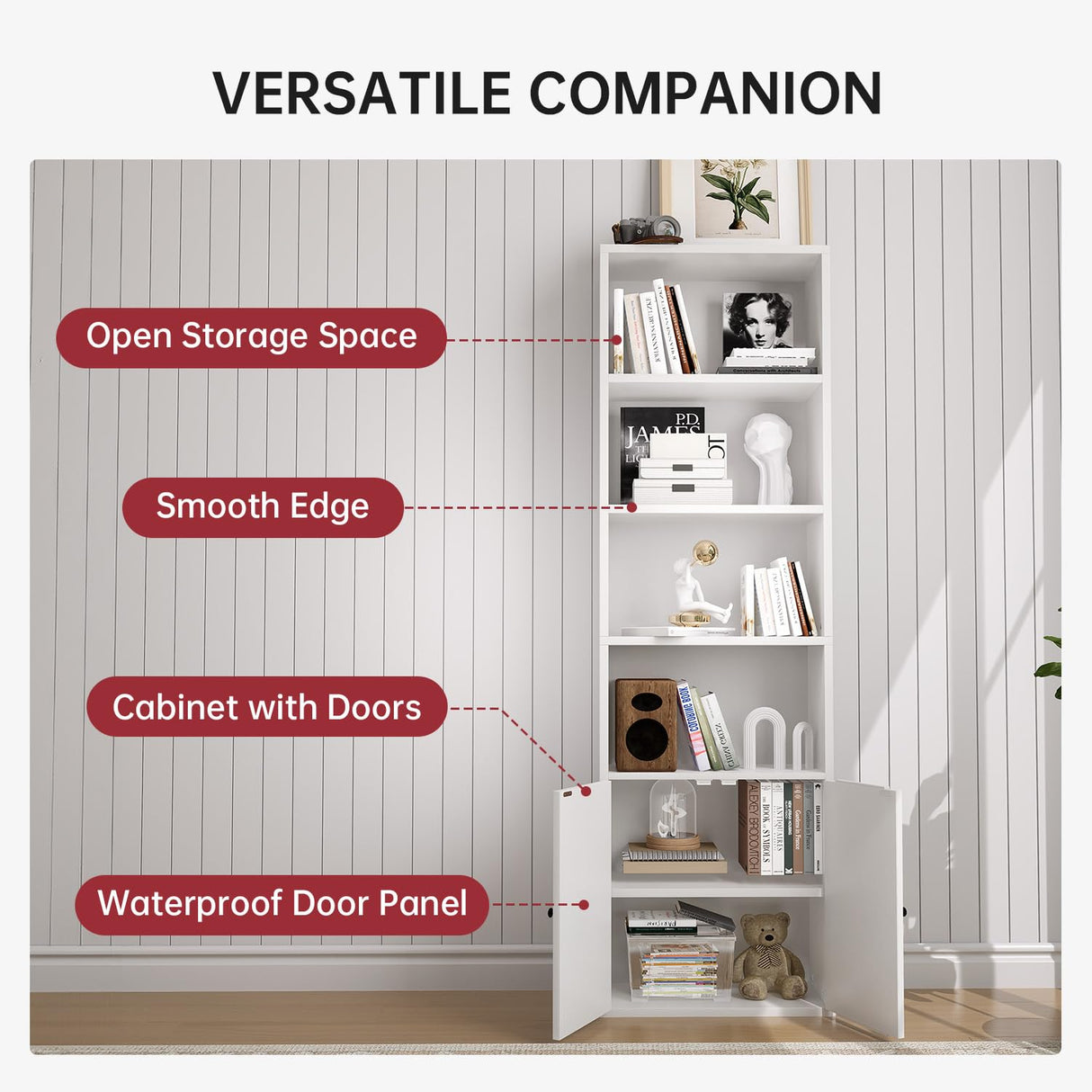 oneinmil 6 Tier Bookshelves and Bookcase with Doors Industrial Set of 2 Double Wide Floor Standing Book Shelf 71" Tall Display Shelves Bookshelf with Storage Cabinets for Living Room White oneinmil