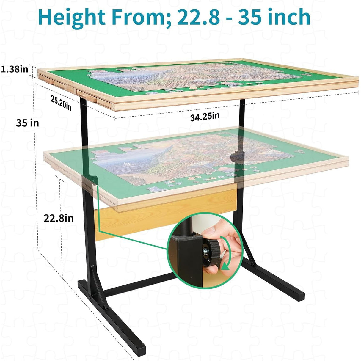 BuilderButler 1500pcs Puzzle Table with Legs,34.25" x 25.2"Wooden Jigsaw Puzzle Board with 4 Drawers & Cover,Height Adjustment & Weight optimization BuilderButler