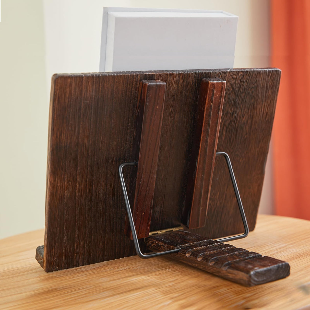 GZQWDC Wooden Book Stand Holder Adjustable,Portable Desktop Organizer for Cookbooks/Tablets,Hands Free Reading Rest with Ergonomic Design, Fits Books & iPads GZQWDC