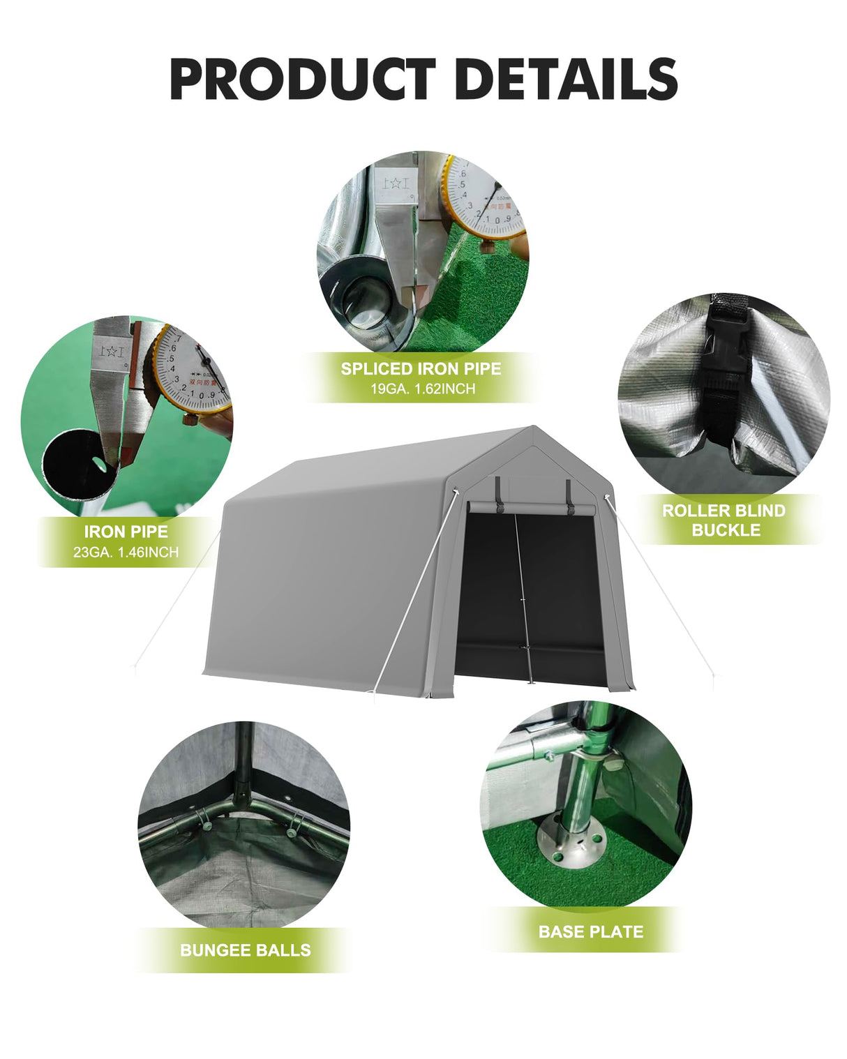 7 x 10 ft Portable Carport, Storage Shed with Heavy Duty Waterproof Tarp & 2 Roll-Up Zipper Doors, Ideal Tent for Motorcycles, Bikes, Garden Tools, and Firewood Hipicute