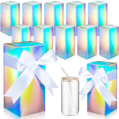 Fulmoon 12 Sets Sublimation Glass Gift Boxes Christmas Thank You Glass Cup Boxes with Ribbon Gift Wrap Boxes for Thanksgiving Christmas Shipping Blanks Sublimation Gift Wrapping (Laser)