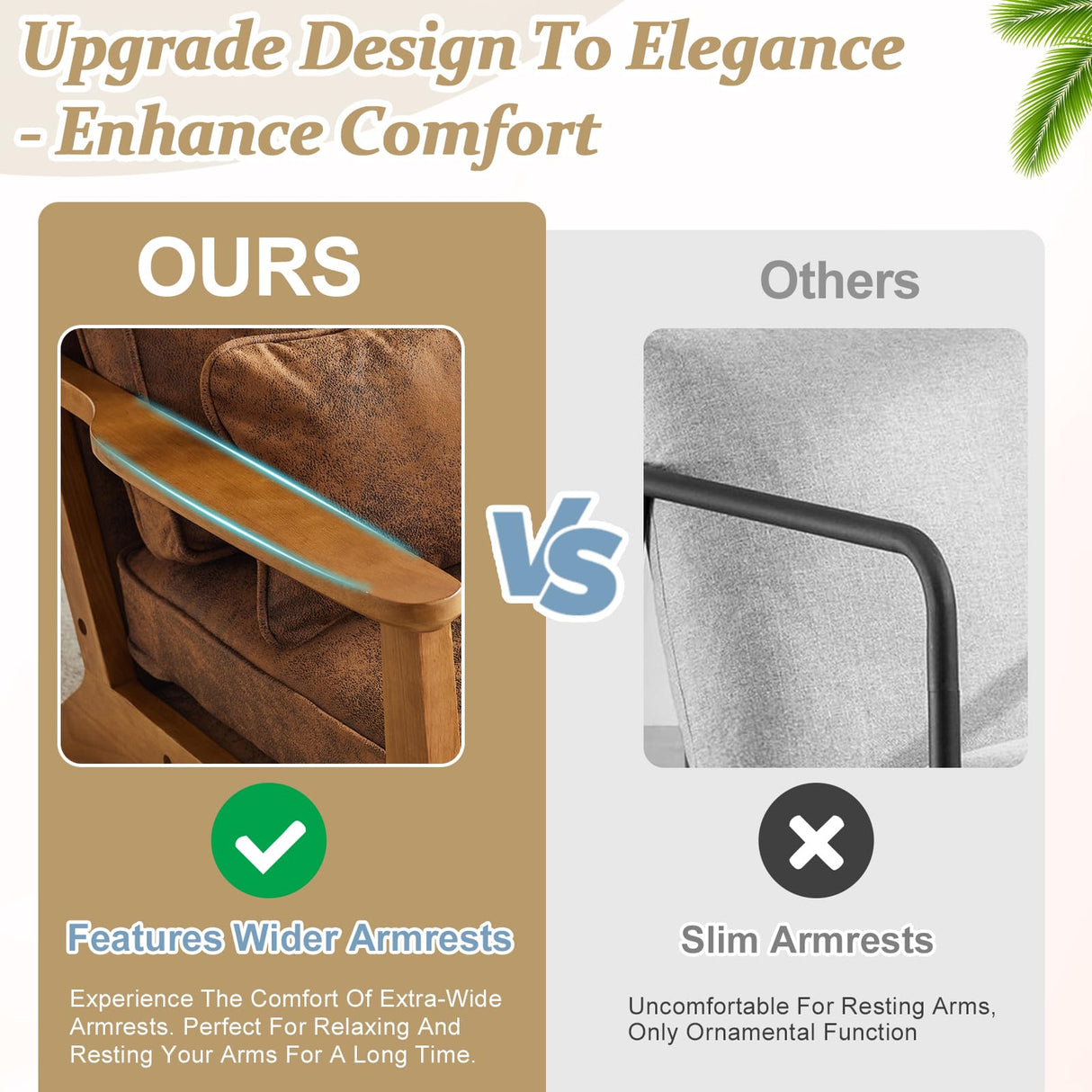 VINGLI Solid Wood Wide Armrests Accent Chair,Upholstered Mid Century Modern Chair with Pillow,Comfy Reading Chair Farmhouse Arm Chair,Chairs Living Room,Bedroom,Guest Room,Suede,Rustic VINGLI