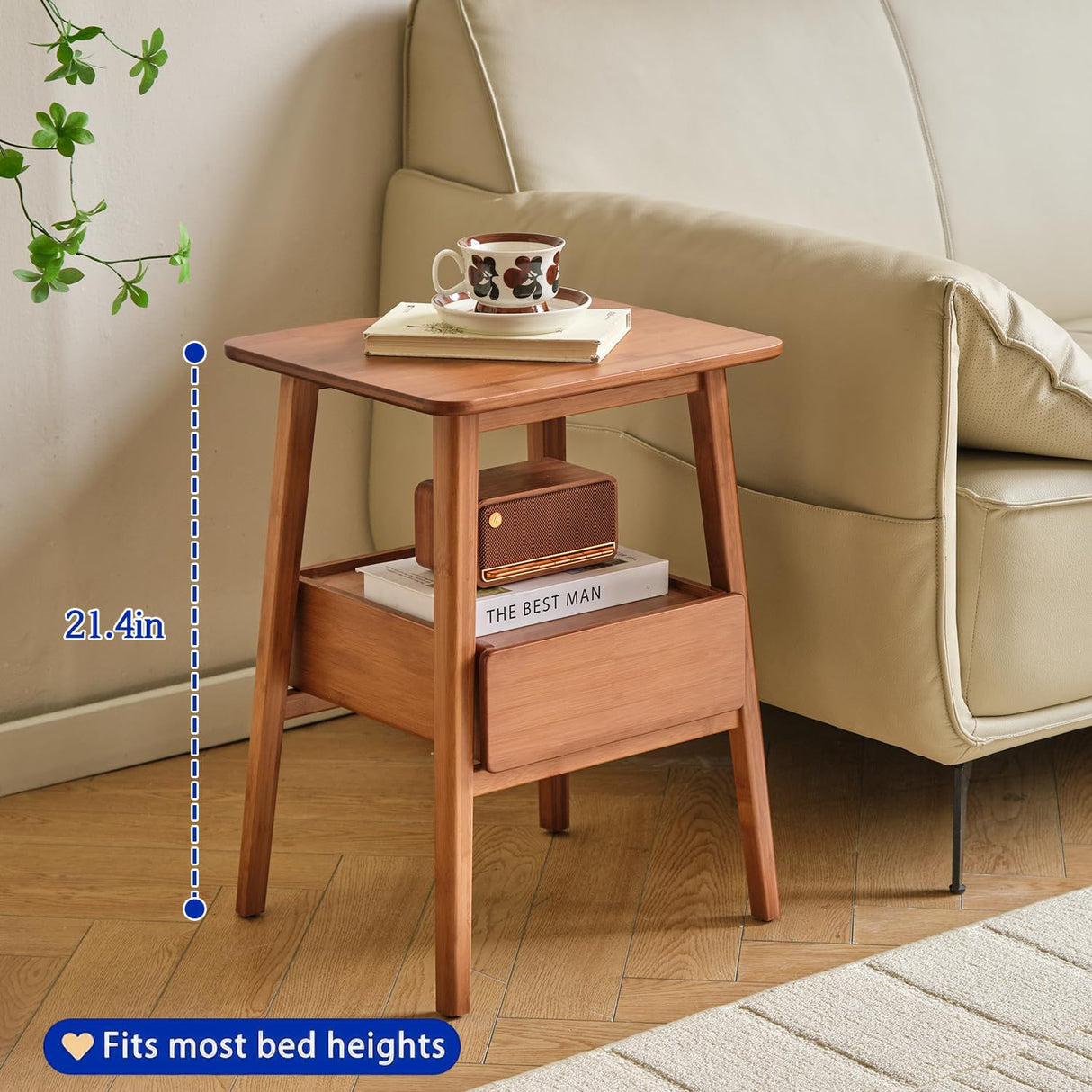 JIKUGO Nightstand with Drawers and Storage Shelf for Bedroom Bedside Tables Small Night Stands Bed Side Table JIKUGO