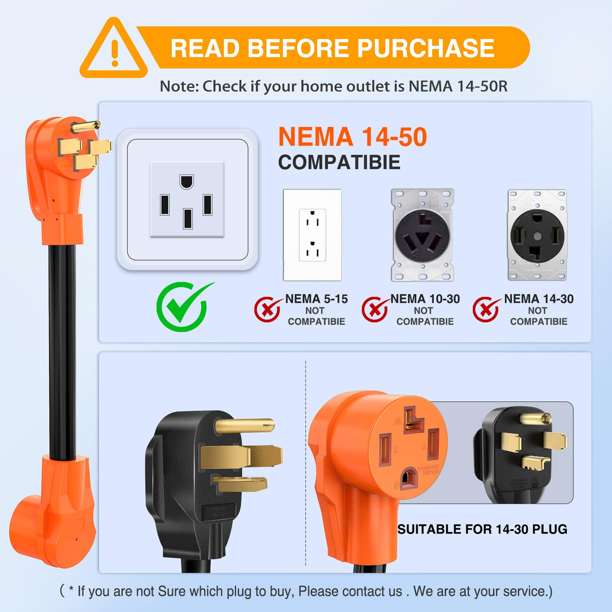 Nilight EV Dryer Charger Adapter Cord 50 Amp to 30 Amp 4 Prong Pure Copper 125V/250V Outlet to EV Dryer Plug Conversion Heavy Duty 10 Gauge Wire 14-50P to 14-30R 50M/30F Nilight