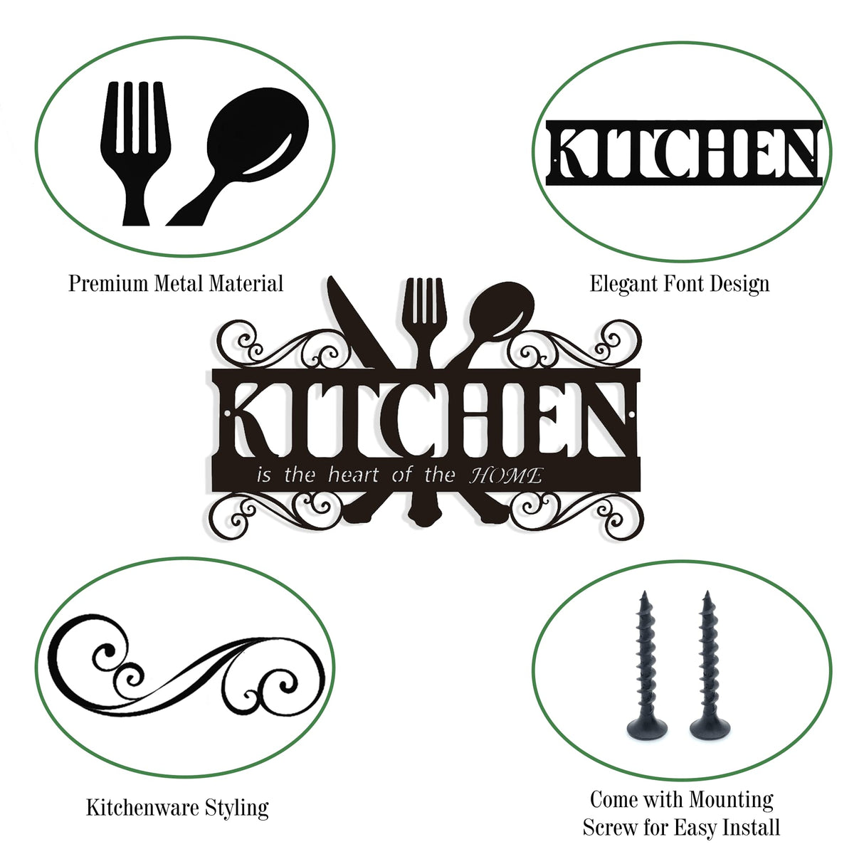 Metal Rustic Kitchen Decor Signs Decoraions For Wall, Country Farmhouse Decoration for Dining Room, 13.8 x 8.8 Inches (Black) BiaGift