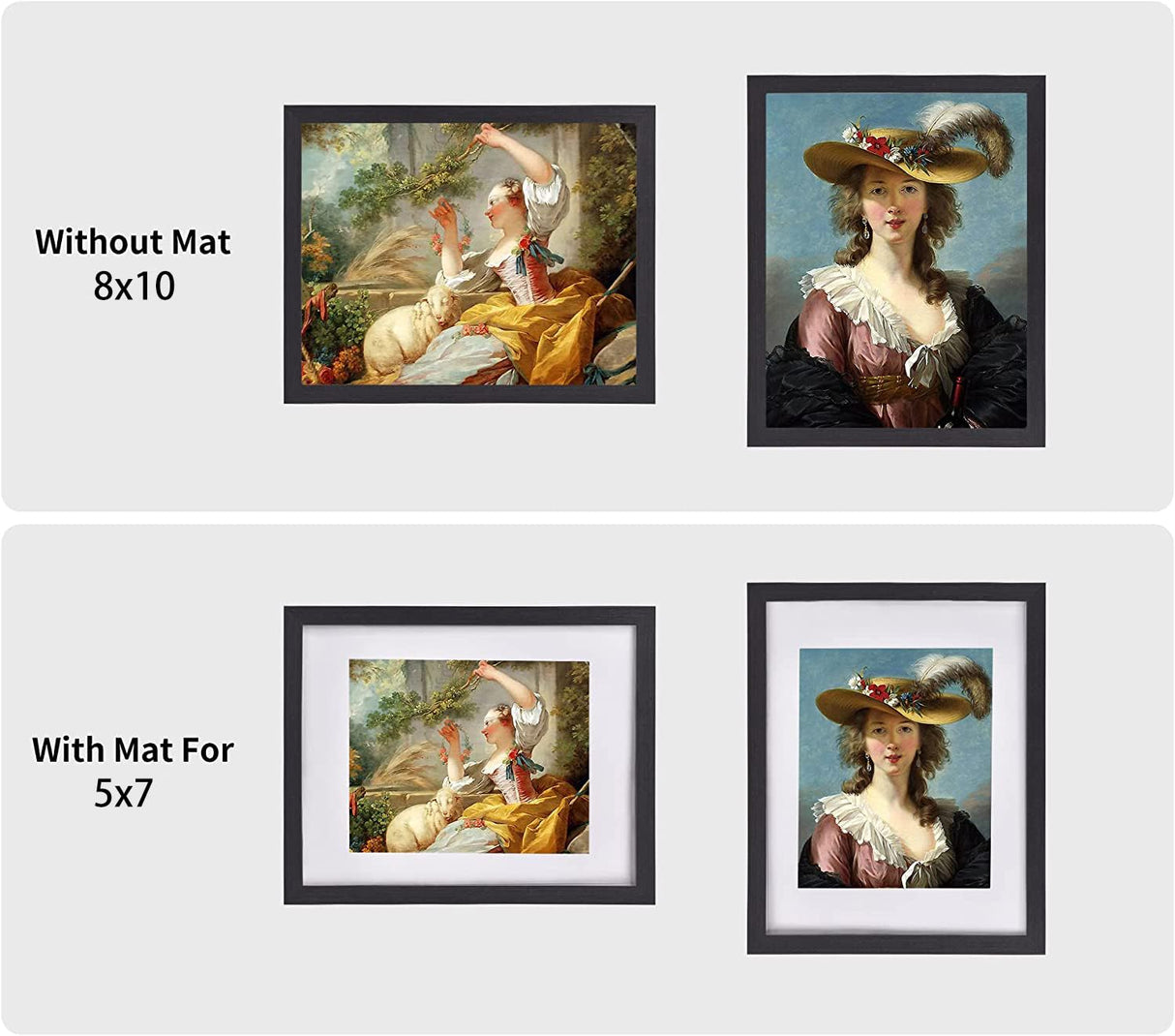 pojah 8x10 Picture Frame Set of 4,Black Photo Frame with Mat Display Pictures 5x7 or 8x10 Without Mat,PVC Glass,for Wall Home Office Décor pojah