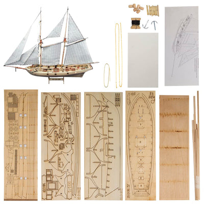 GAWEGM Wooden Ship Model Kits - 1/100 Halcon 1840 Sail Boat Model, with Upgrade Brass Accessories