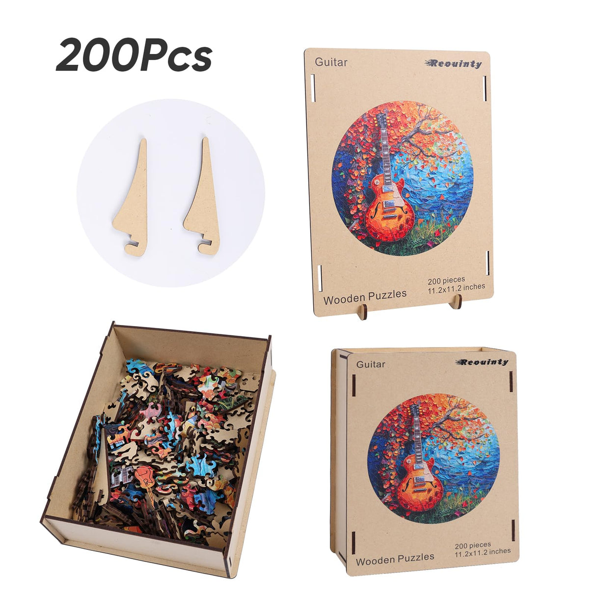 Wooden Puzzle for Adults, Autumn Jigsaw Puzzle, Guitar Wooden Jigsaw Puzzles, Thanksgiving Garden Puzzle, Beautiful Wooden Puzzle with Box Birthday Gifts for Adults and Kids(11.2 * 11.2in-200pcs) Reouinty