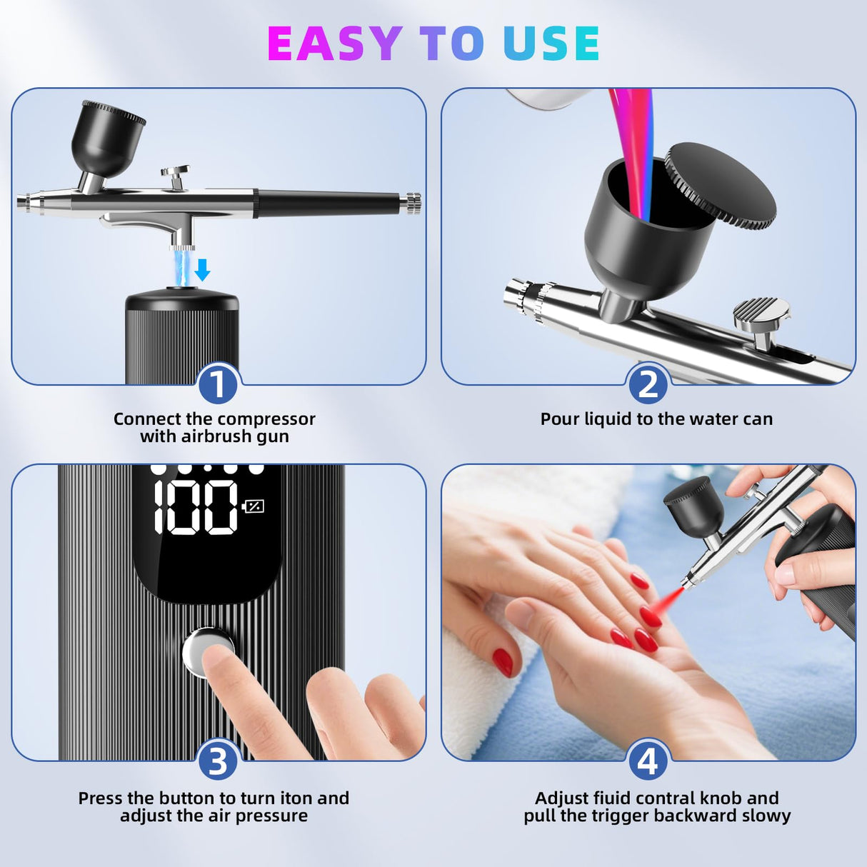Airbrush Kit with Compressor - 48PSI High Pressure, Non-Clogging Air Brush Set, 6000 mAh Extra Long Standby, Ideal for Painting, Modeling, Cake Decorating, Pastry, Makeup and Nail Art INVIMENT