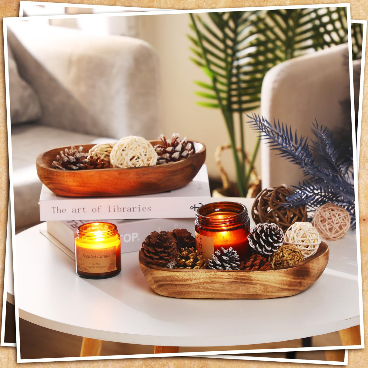 2 Pcs Wooden Dough Bowls for Decor Oblong Decorative Bowl Home Decor Fruit Vessel for Kitchen Counter Rustic Carved Serving Container Long Wooden Bread Tray for Dining Room Table(10 x 6 x 2 Inch) Unittype