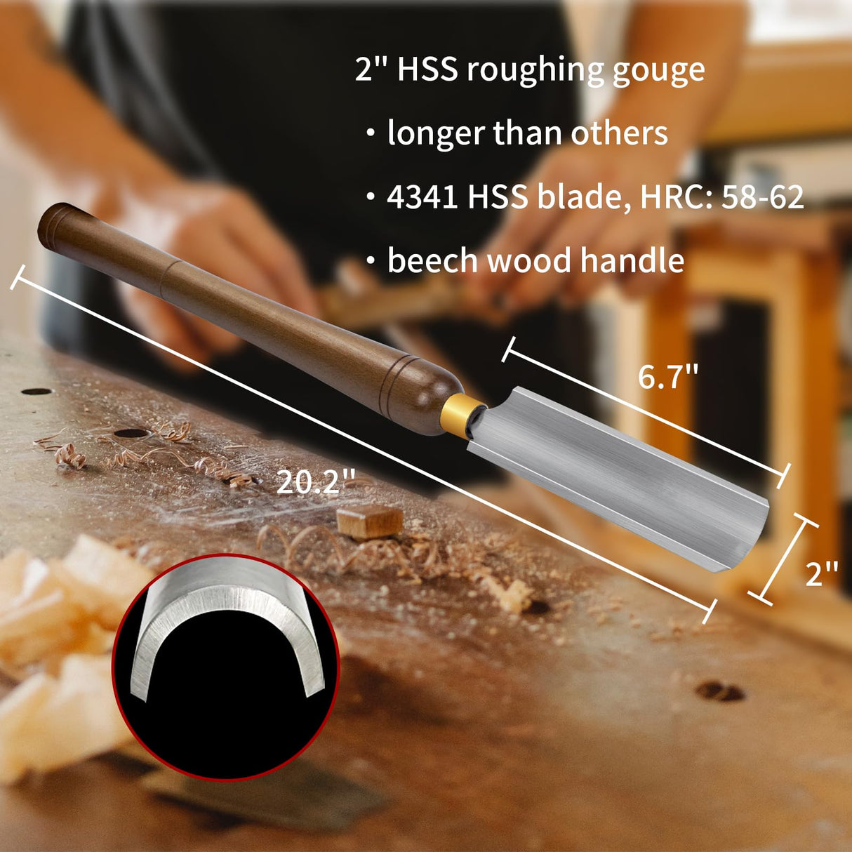 DEEFIINE 2-Inches HSS Spindle Roughing Gouge Lathe Chisel,Wood Lathe Turning Tools With Beech Wood Handle DEEFIINE