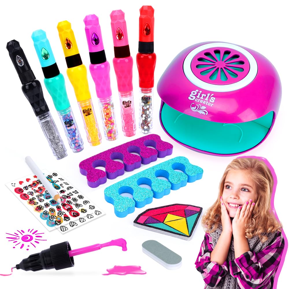 Nail Art Kit for Girls: Kids Nail Polish Set for Girls Toys Ages 8-12 Birthday Presents Gift Nail Set for Girls age 10-12丨Makeup Kit for Girls 10-12 Nail Art Studio RIKONDA