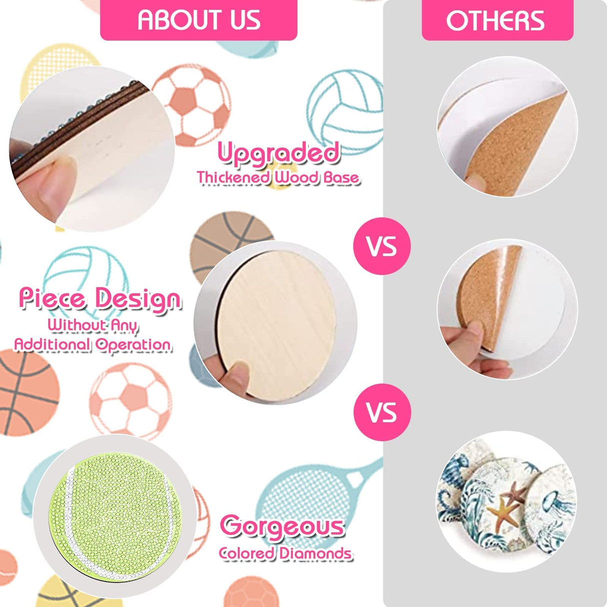 YLOLUL 10 Pcs Balls Shaped Diamond Painting Coasters Kits DIY Soccer Ball Football Diamond Painting Coasters with Holder for Beginners Adults and Kids Art Craft Supplies Gift YLOLUL