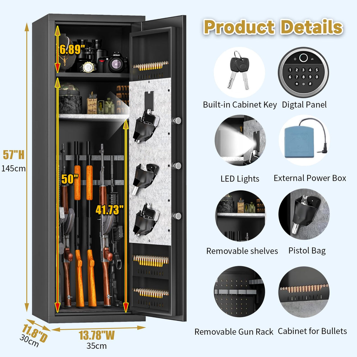 10-12 Gun Safe, Biometric Gun Cabinet for Rifles and Pistols, No Assembly Required, Quick Access Gun Safe with Password and Fingerprint, Large Gun Locker for Home with Removable Shelves&Pistol Pockets BEESTMUEBLE