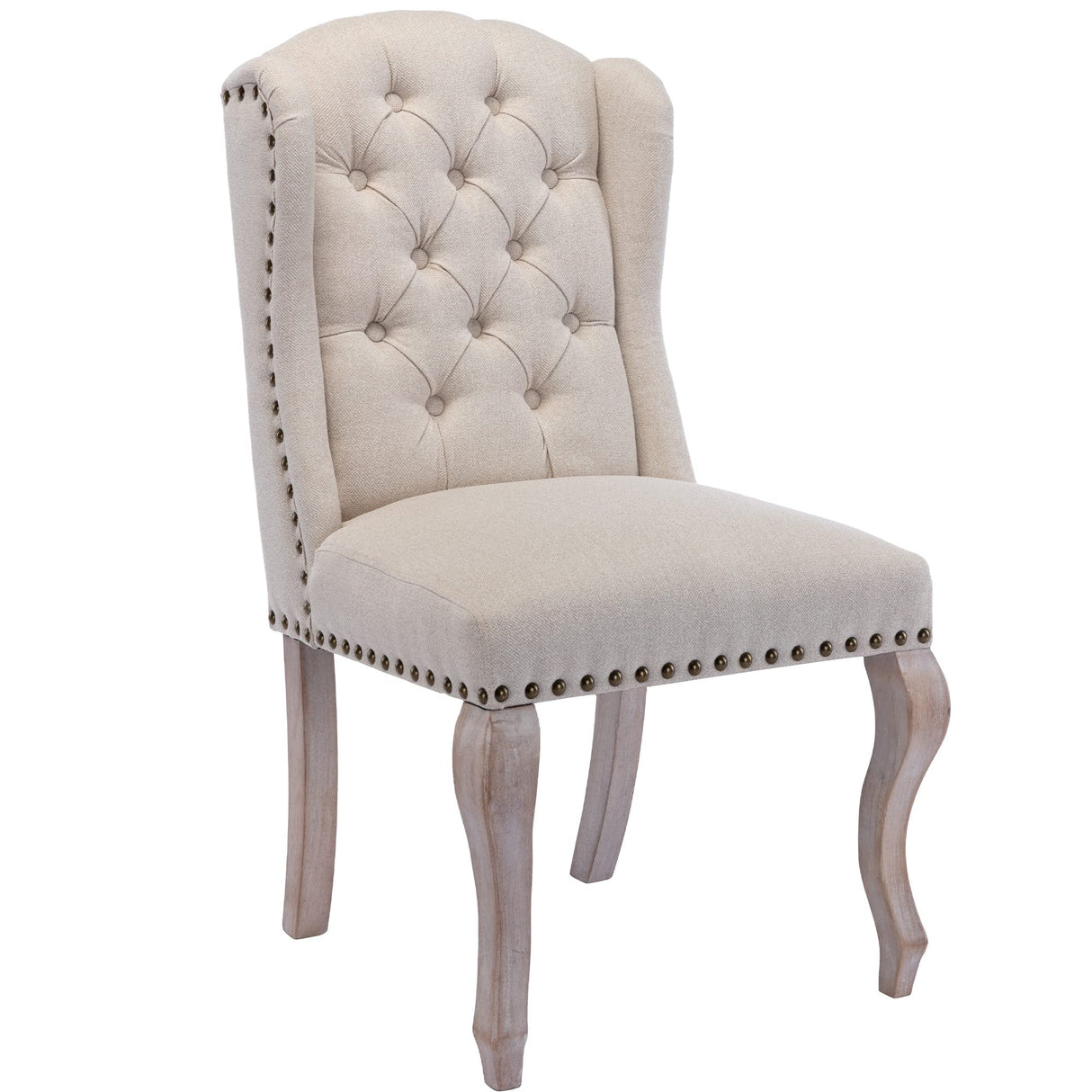 DM Furniture Parsons Dining Chairs Set of 2 Farmhouse Solid Wood Accent Chairs Linen Fabric Host Side Kitchen Chair with Tufted Wingback for Dining Room/Living Room/Bedroom,Cream DM Furniture