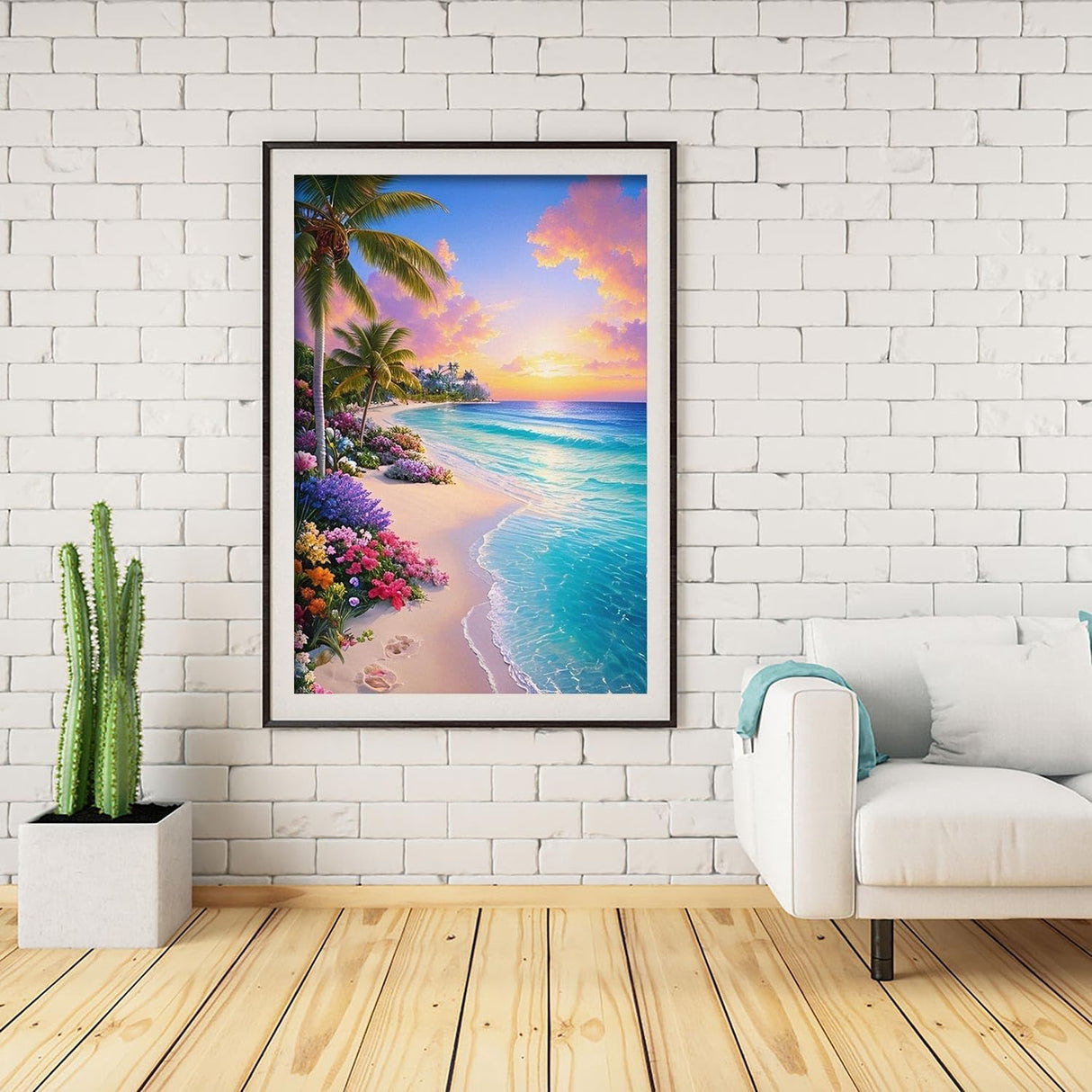 eniref Diamond Art Kits for Adults,Beach Sunset DIY 5D Round Full Drill Diamond Painting Gem Art Kits for Crafts Gift and Home Wall Decor,Flowers Coconut Trees Sea Diamond Dots Kit 12x16 Inch eniref