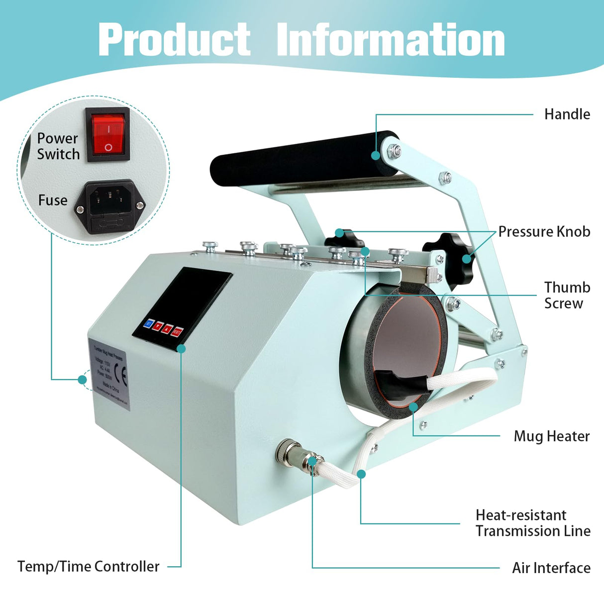 BetterSub 4in1 Set 3oz Shot Glass Tumbler Heat Press Machine 30oz 20oz Sublimation Straight Skinny Tumbler, 11oz 15oz 16oz 17oz Sublimation Mug Heat Transfer Teal BetterSub