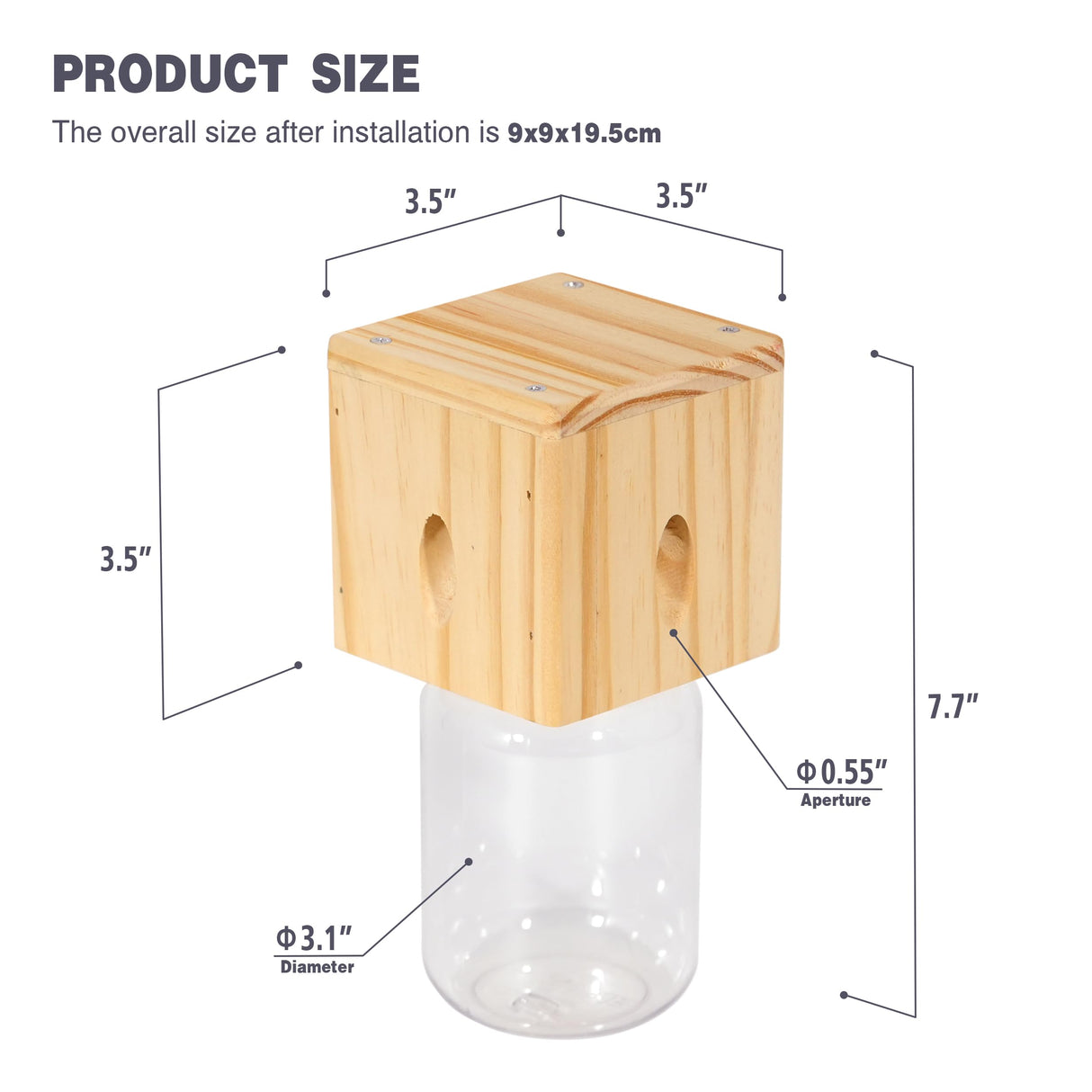 2 PCS Wood Carpenter Bee Trap for Outside - Best Bee Trap - Cube Style Nature Hanging Carpenter Bee Traps Plastic Jar Outdoor - Insect Traps Best Bee Trap