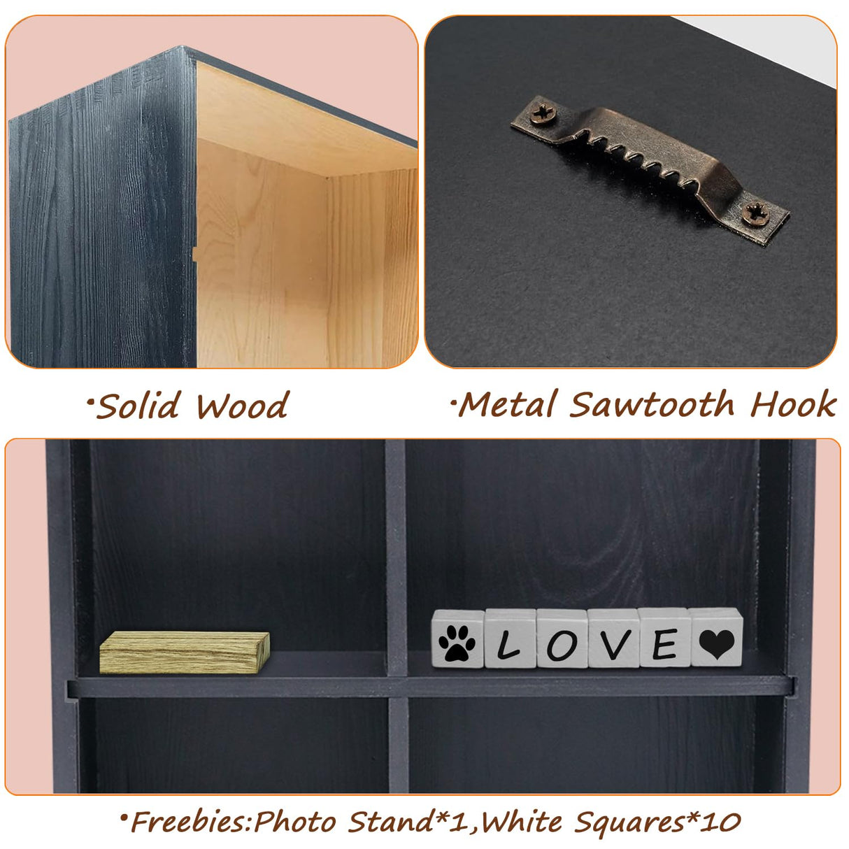 Sofunii Pet Memorial Shadow Box with Shelves for Dogs or Cats,11 * 14" Solid Wood Pet Frame Urn Ashes Display Case for as Loss Pet Remembrance Memory Keepsake - Black Sofunii