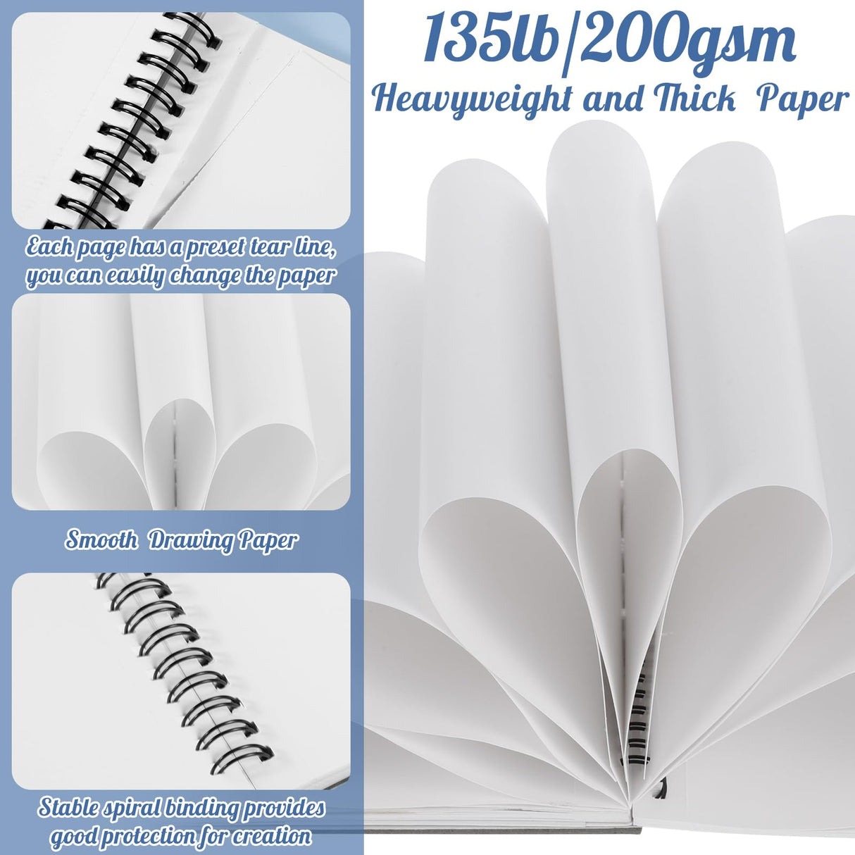 135lb/200gsm Marker Paper Pad, 8.3×8.9in Double Sided Bleedproof Sketch Pad, 30 Sheets Art Paper Spiral Sketchbook, Smooth Painting Coloring Alcohol Marker Paper for DIY, Gift Prudiut