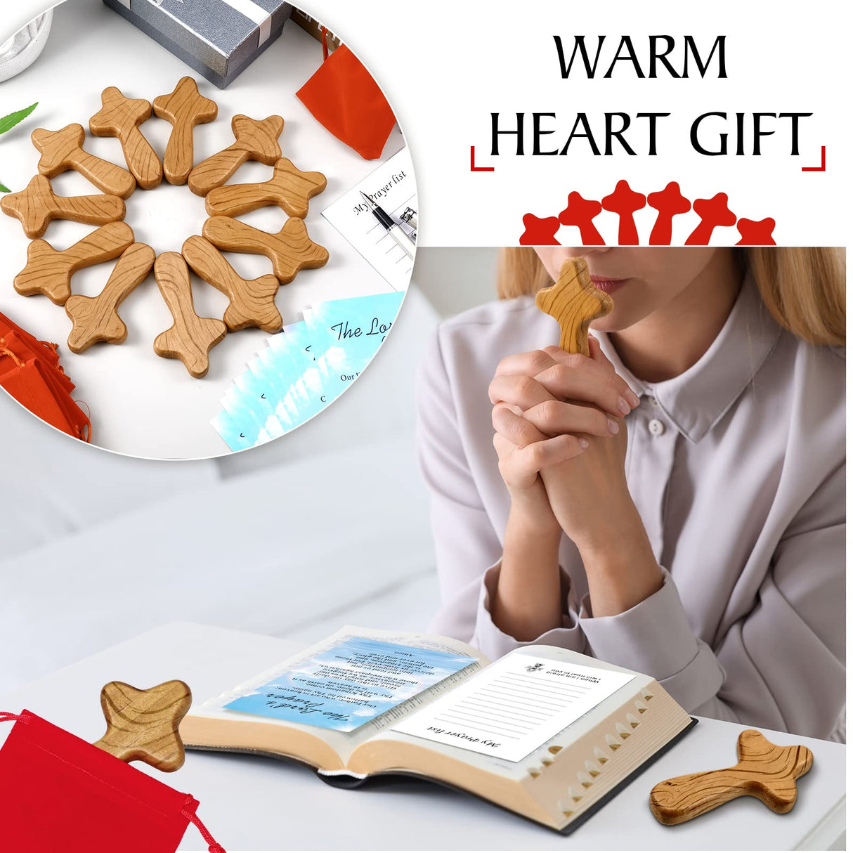 WILLBOND 12 Set Small Wooden Comfort Easter Pocket Crosses Hand Held with Red Velvet Pocket and Certificates 4 Inches Portable Holding Wooden Jesus Cross Gift for Prayer Men Christian Gift WILLBOND