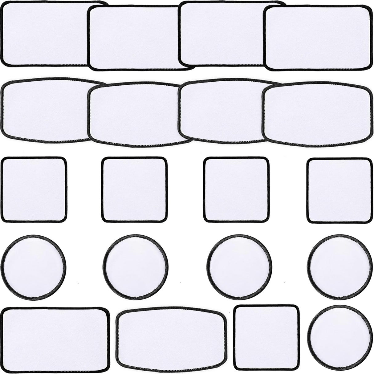 iFForce Sublimation Patches - Iron-on Blank Patches 4 Shapes for DIY Hats Jeans - Self Adhesive Stick to Cosmetic Bags Mobilephone Computer (20pcs Black Border) iFForce