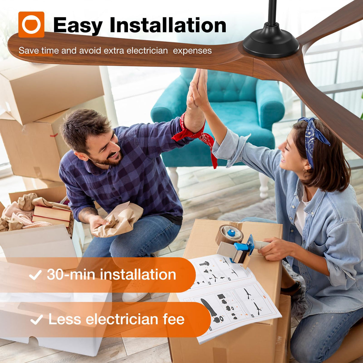 addlon Ceiling Fans with Lights, 72 inch Indoor/Outdoor Ceiling Fan with Remote Control, Reversible, 3 Wood Blades, 6 Speeds, 3CCT Dimmable, Noiseless, Large Ceiling Fan for Patio, gazebo, Farmhouse addlon