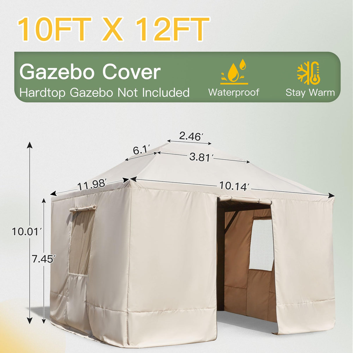 YOLENY Winter Gazebo Cover for 10×12 Hardtop Gazebo, Gazebo Accessories for All Seasons, Transform Your Gazebo for Winter, with Mesh Screens and Doors and Windows (Hardtop Gazebo Not Included) YOLENY