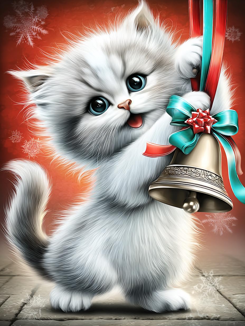 Christmas Diamond Art Kits for Adults - Cat 5D Diamond Painting Kits for Adults Beginners, DIY Full Round Drill Diamonds Dot Gem Art Kits for Adult,Home Wall Decor 12x 16 Inch WoodArtSupply