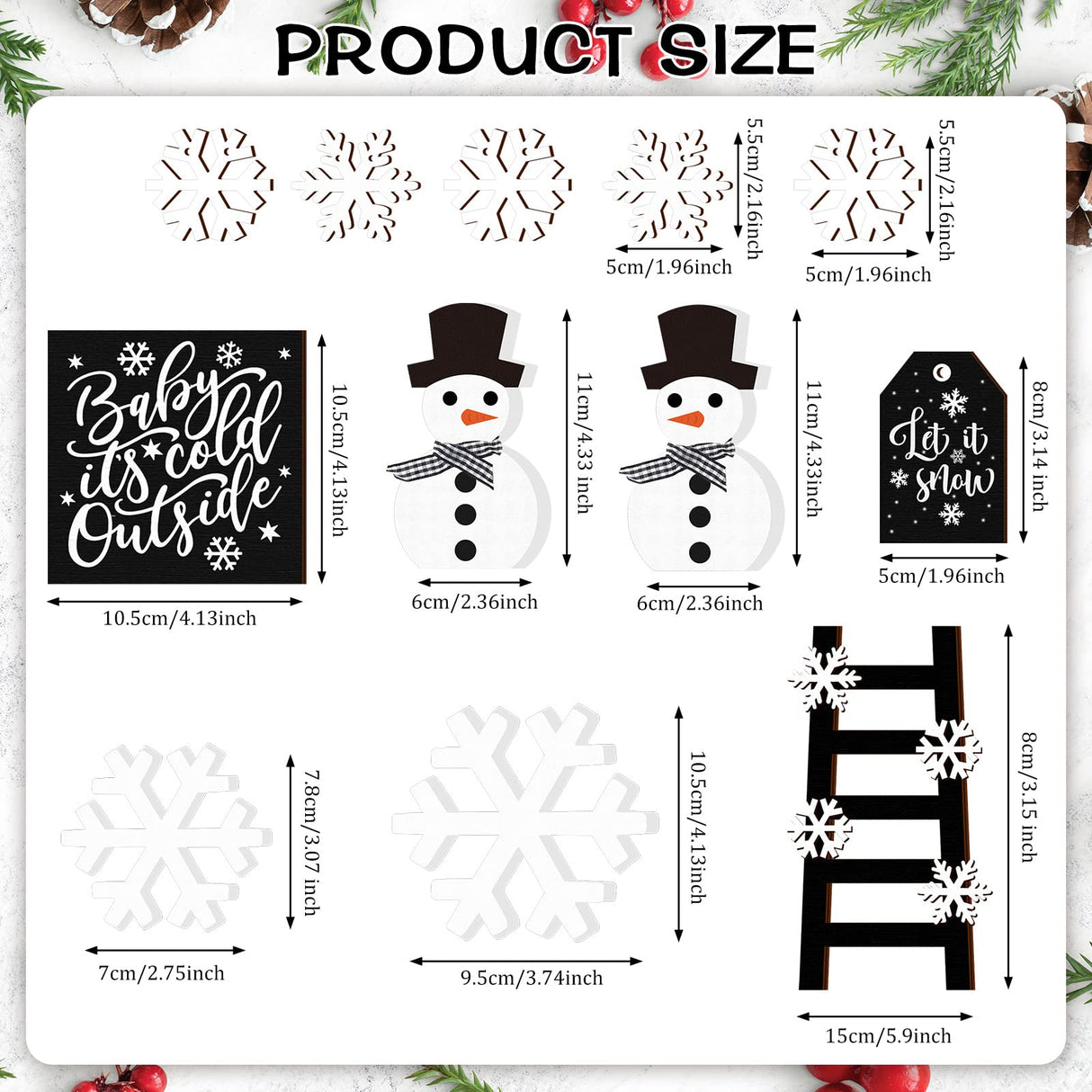 12 Pieces Christmas Winter Tiered Tray Decor Set Snowman Snowflake Table Wood Sign Farmhouse Tabletop Signs for Xmas Winter Home Table Holiday Yalikop