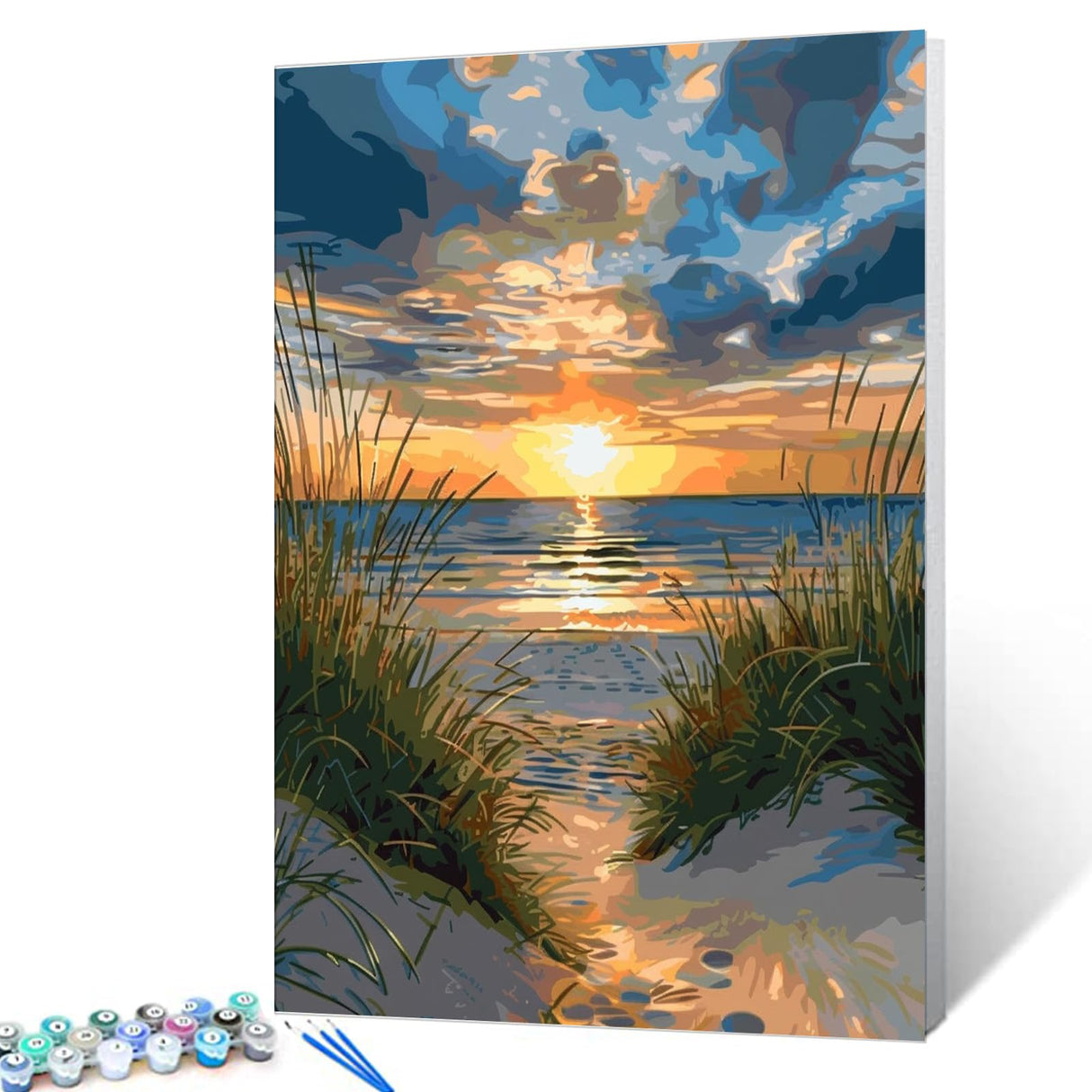 Tropical Seascape Painting Paint by Number Kits 16 x 20 inch Sea Scene at Sunset Canvas DIY White Beach Painting for Kids Adults Beginner with Brushes and Acrylic Art Office Gift(Without Frame) Tucocoo