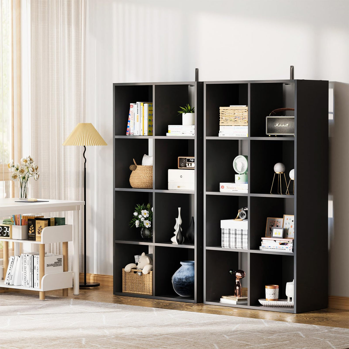 COMHOMA 8 Wood Cube Storage Organizer with Open Back and Removable Back Panels, 11In Black Cube Storage Bookshelf, Cubicle Shelf Bookcase for Home Office Bedroom Living Room, Vertical or Horizontal COMHOMA