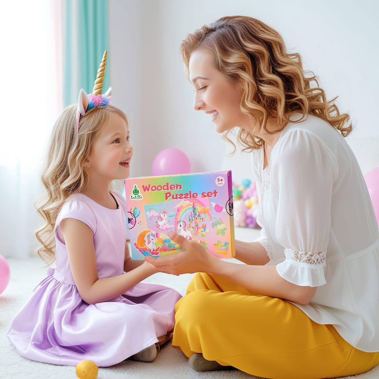 WERNNSAI Unicorn Wooden Jigsaw Puzzles - 4 Pack of 24 Piece Unicorn Princess Wooden Puzzles Preschool Educational Brain Teaser Boards Toddlers Toys Gifts for 3 4 5 6 Year Old Kids Birthday Toys Gifts WERNNSAI