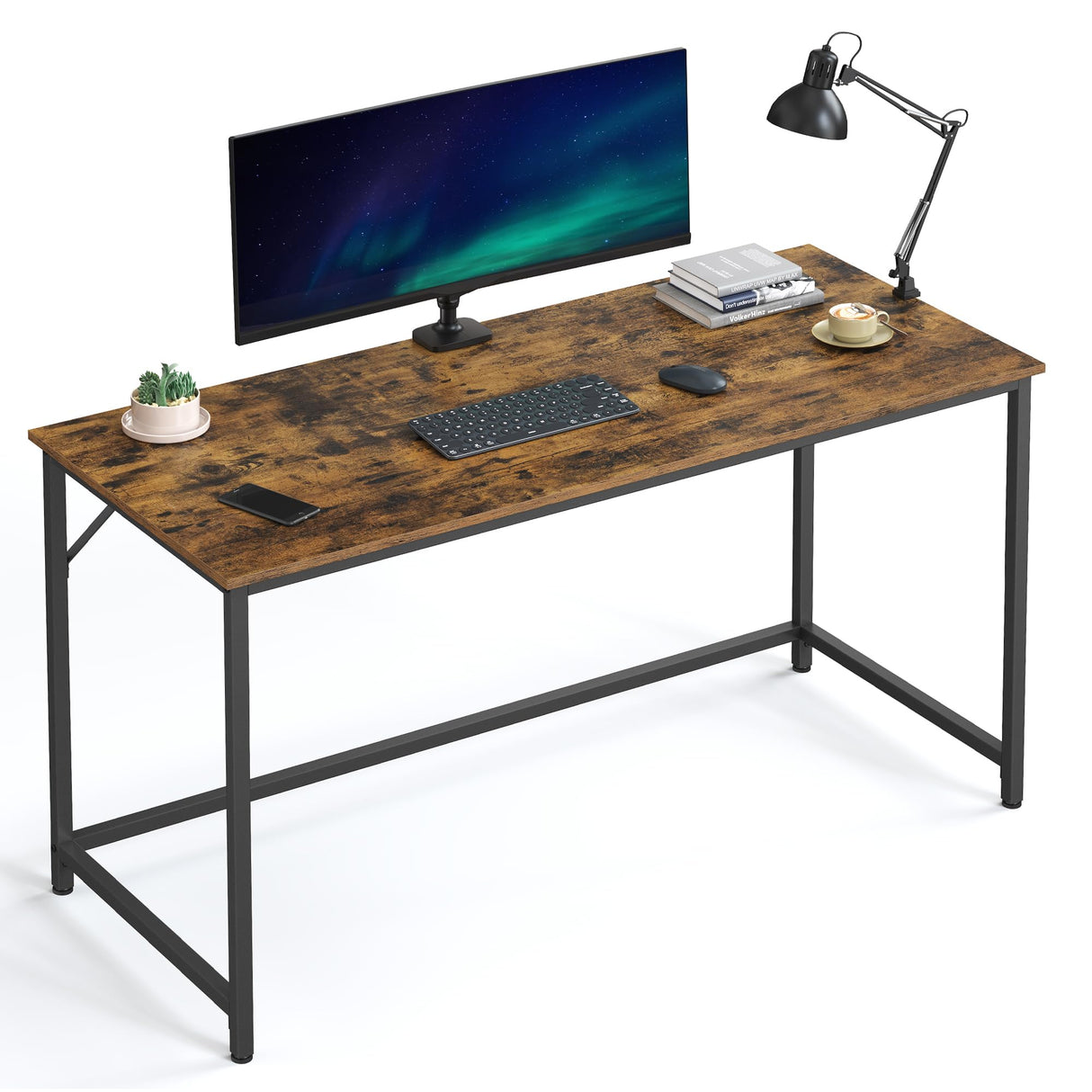 VASAGLE Computer Desk, Gaming Desk, Home Office Desk, for Small Spaces, 23.6 x 55.1 x 29.5 Inches, Industrial Style, Metal Frame, Rustic Brown and Black ULWD043B01 VASAGLE
