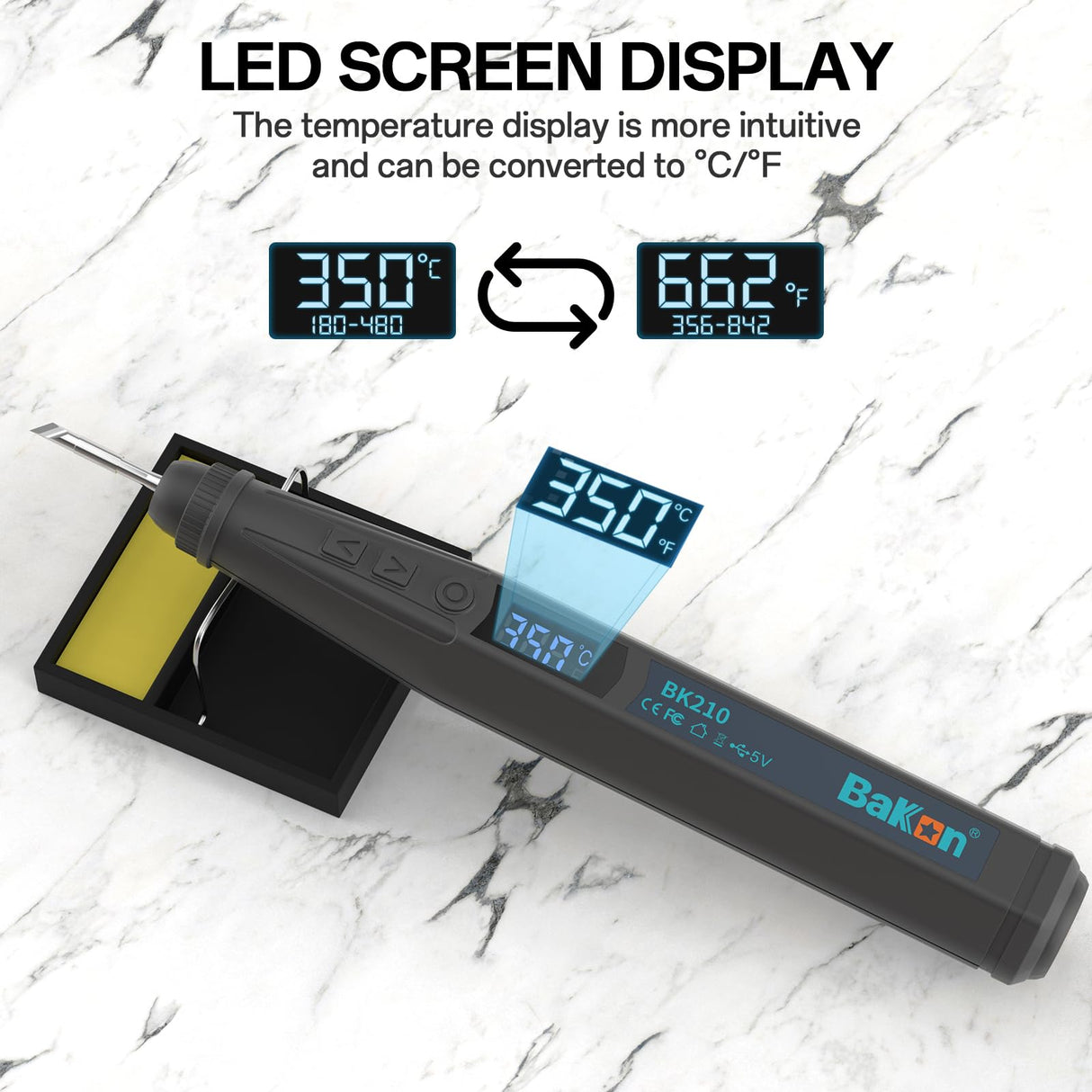 BK210 Soldering Iron Kit, 3200mAh Wireless Electric Soldering Iron Pen with Precision Soldering Tip (C210), LED Digital Display,Auto-Hibernation, for Precision Repair of Electronic Products (BK210) BAKON