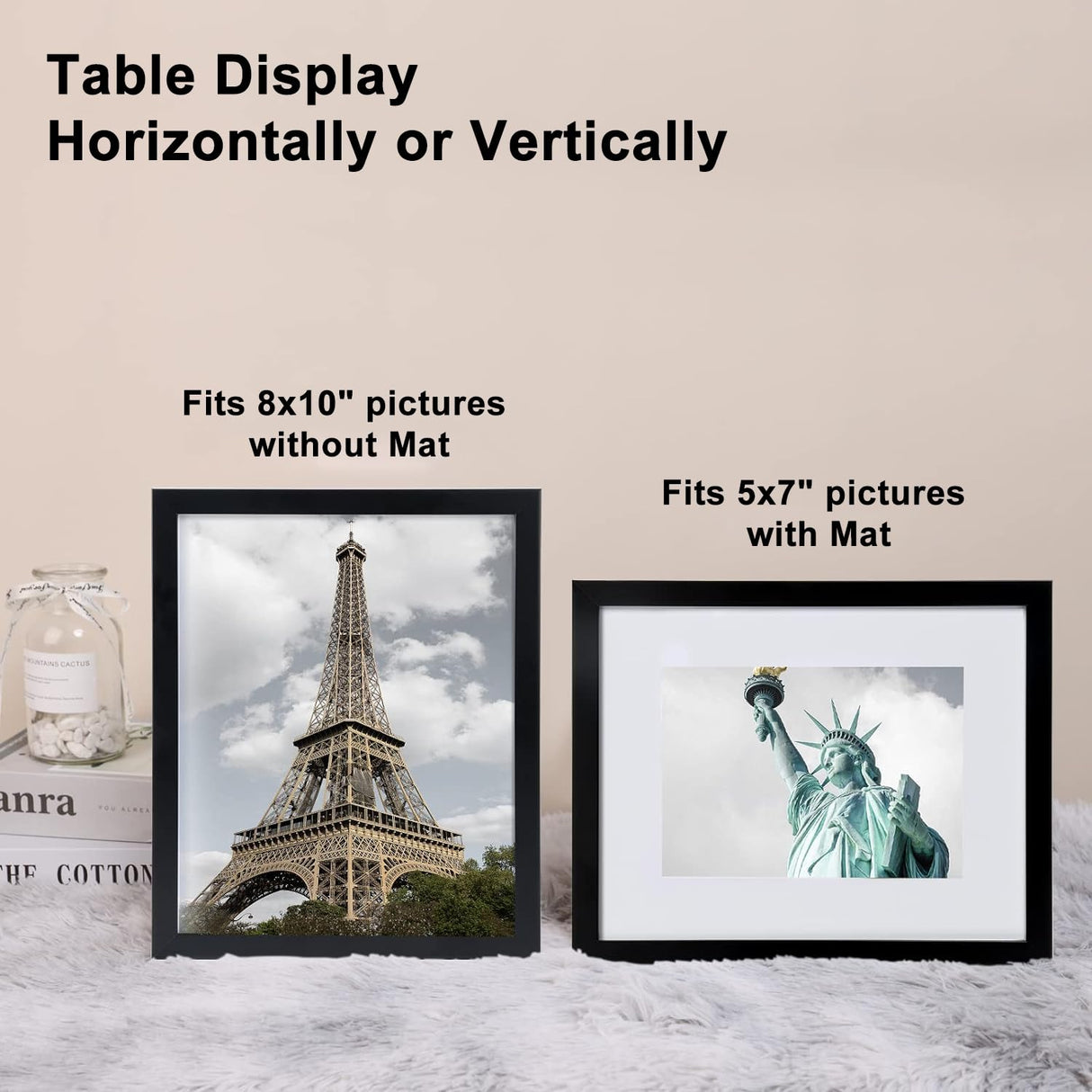 BSRHOME 8x10 Picture Frame Set of 6, Display Pictures 5x7 with Mat or 8x10 Without Mat for Tabletop Display and Wall Mounting, Black BSRHOME