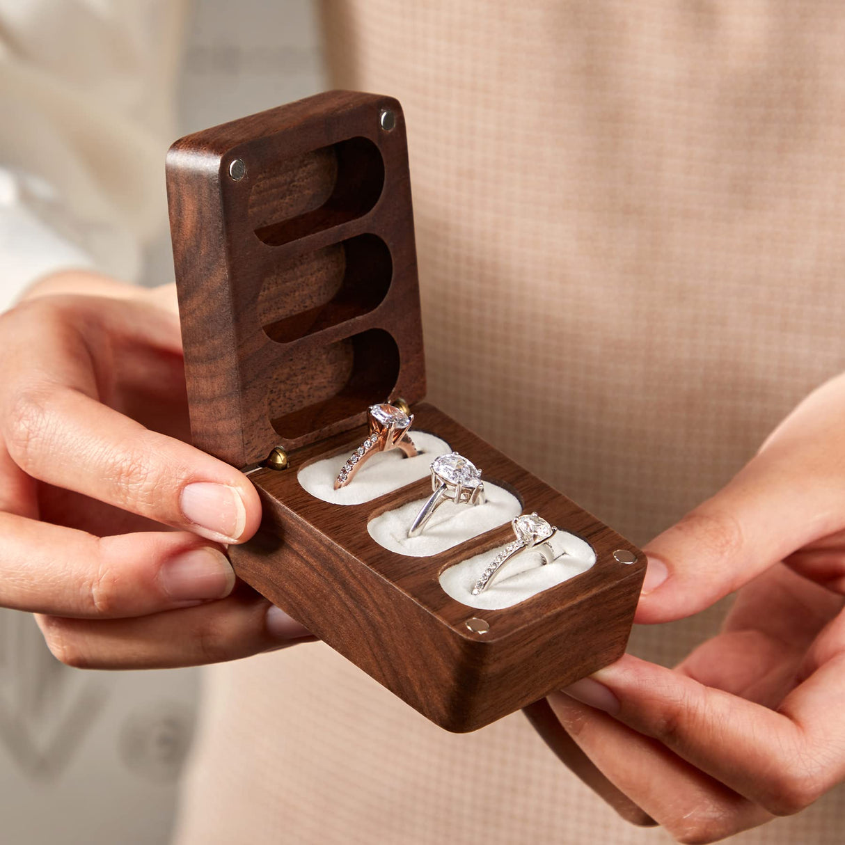 Ring Box Personalized for Wedding Ceremony Engagement Valentine's Day Birthday Customized Ring Bearer Box Walnut Wooden Ring Box Engrave Your Text Roycraft