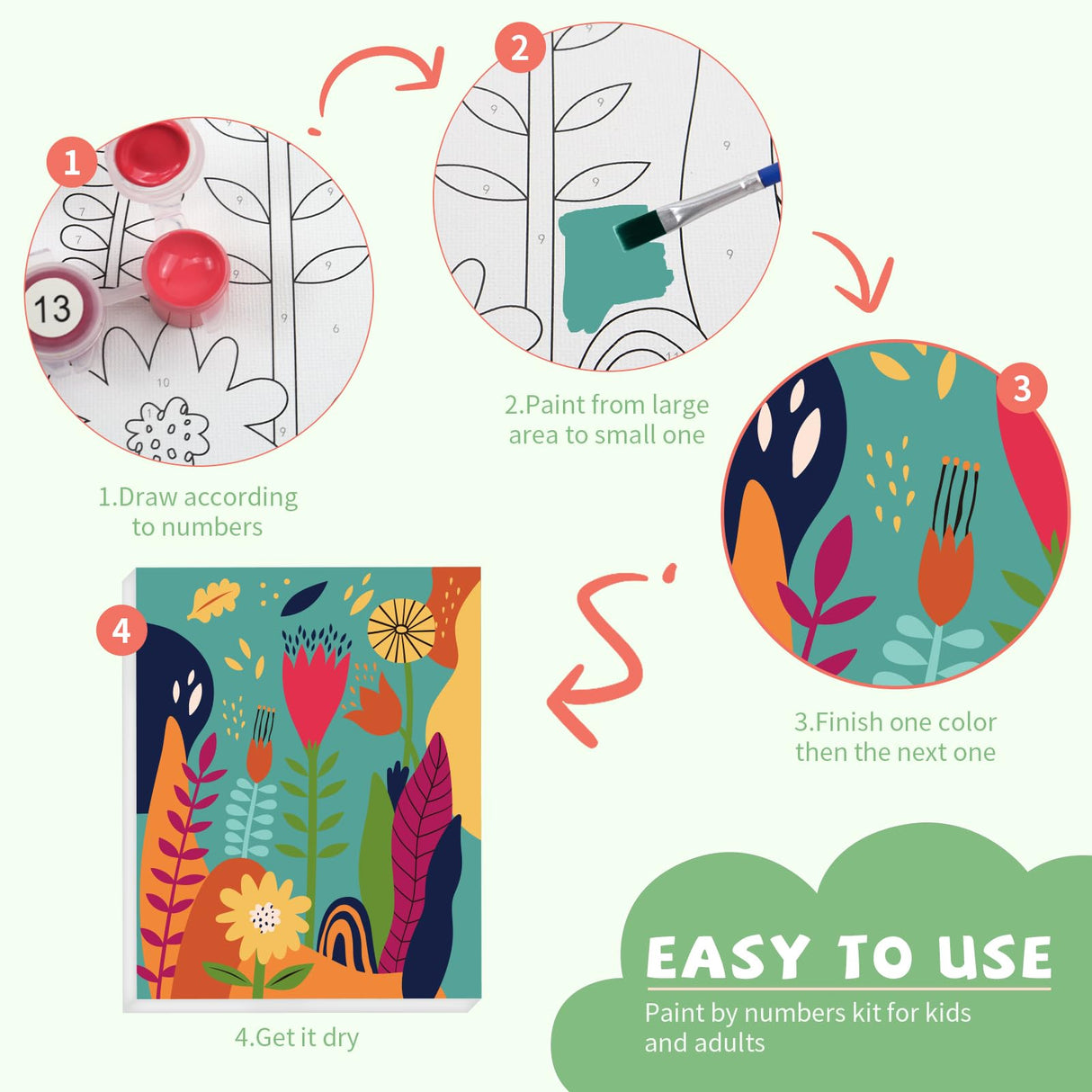 goldentime Framed Paint by Numbers for Adults and Kids Ages 8-12 - Easy to Paint by Number for Beginners, Flower Canvas Painting Kits Perfect for Gift Home Wall Decor 8 * 10inch goldentime