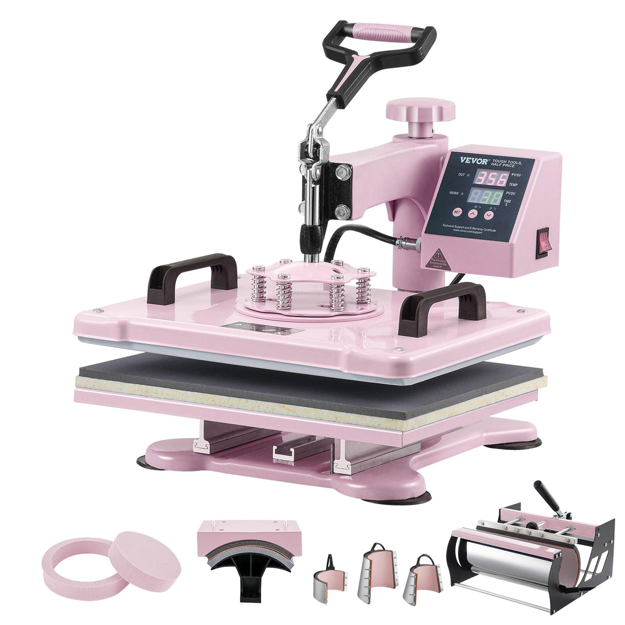 VEVOR 8 in 1 Heat Press Machine Combo with 30 OZ Tumbler Press & Hat Press 12x15 inch Heat Press for T-Shirts, Hats Caps Tumblers Glass Cans Mugs, and Plates (Pink) VEVOR
