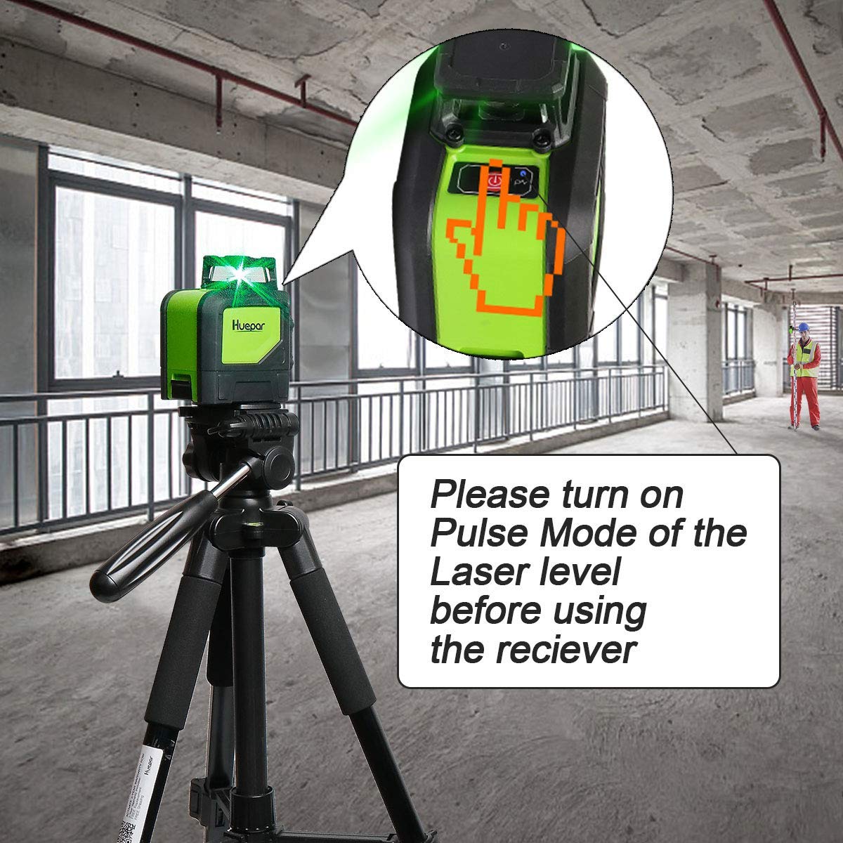Huepar LR-6RG Laser Detector for Laser Level, Detect Green & Red Beams Digital Laser Receiver Compatible with Huepar Pulse Mode Line Laser Level Up to 200Ft, Three-Side LED Display, Clamp Included Huepar