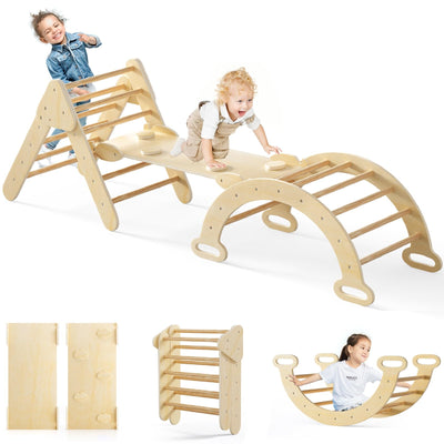 OLAKIDS Climbing Toys for Toddlers, 5 in 1 Kids Wooden Montessori Triangle Set Climber Toy with Ramp Ladder Arch Slide for Playground, Indoor Climb Activity Jungle Gym Play Structure for Boys Girls