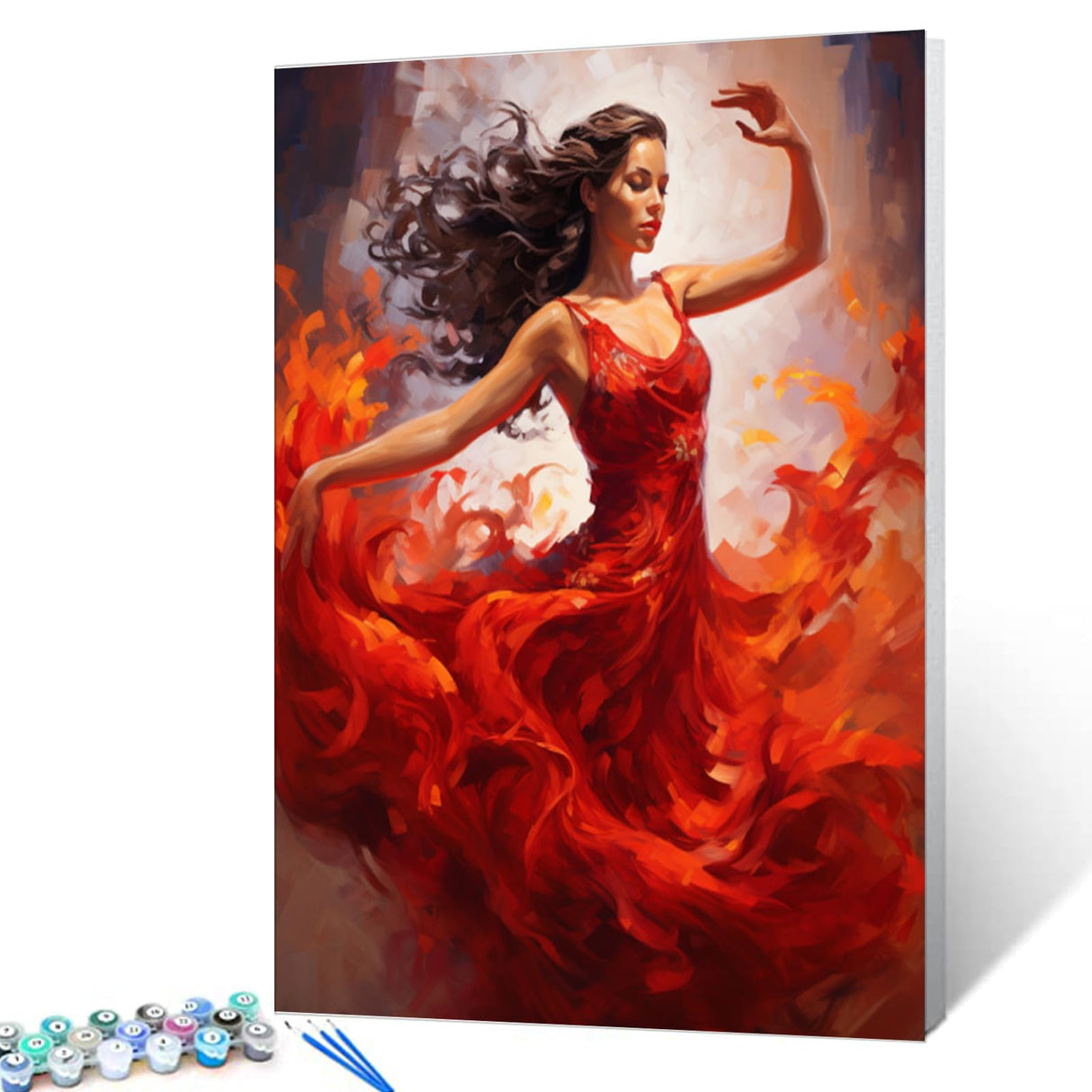 Dancing Woman Oil Painting Paint by Number Kits 16 x 20 inch Canvas Abstract Graffiti Red Dress Female Dancer DIY Painting for Kid Students Adult Beginner with Brushes Acrylic Pigment (without Frame) Tucocoo
