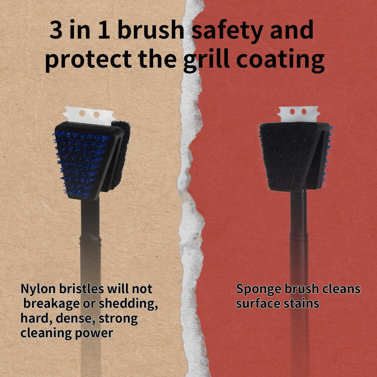 Nylon Grill Brush No Wire Bristle Barbecue Brush Grill Cleaning Kit Safe Grill Scraper Brush for Outdoor Grill Cleaner with Hole BBQ Brush Accessories Clean Cool Grates Gift for Men/Dad 3 PCS Novaspark