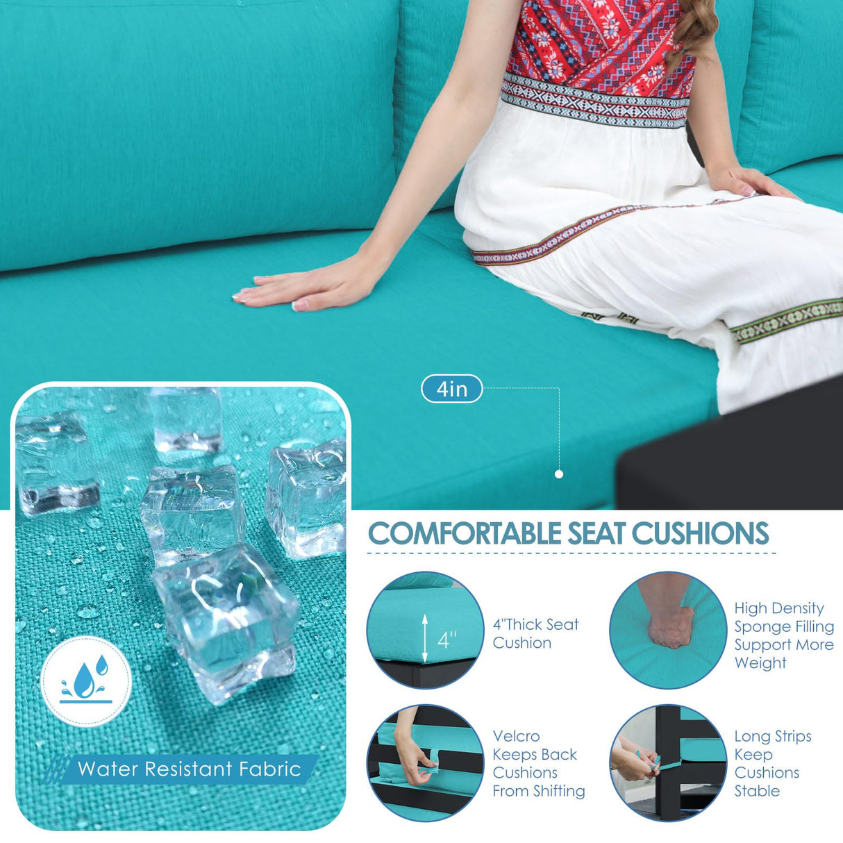 NICESOUL 13 Piece Large Modern Aluminum Patio Furniture Set, Rust Water Resistant Modular Outdoor Conversation Set with Chaise & Fire Pit Table, 500 lbs Durable Modular Sectional Sofa for Deck, Teal NICESOUL